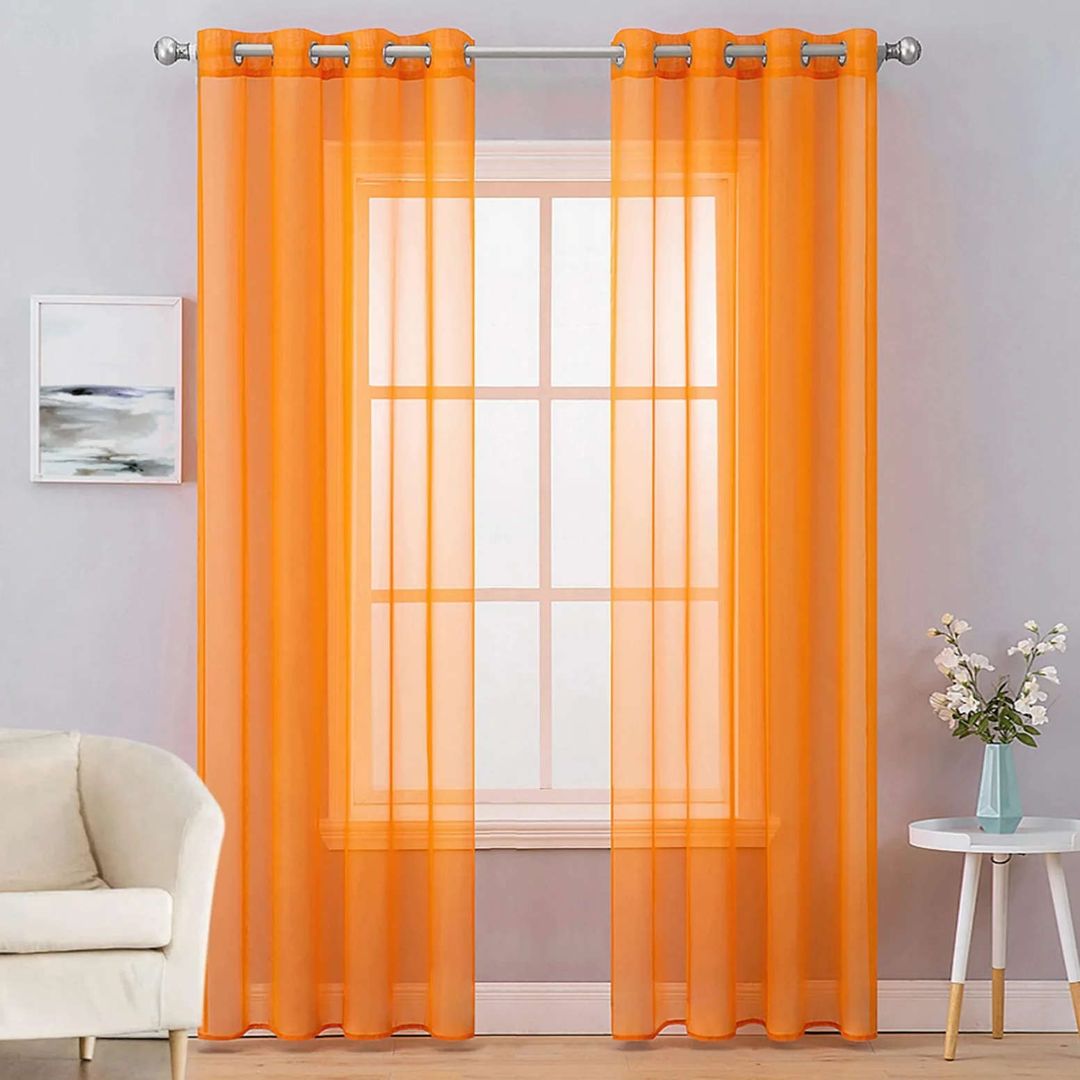 MIULEE 2 Panneaux Rideaux Transparents Fenêtre 140x225cm Orange | Rideaux transparents unis pour fenêtre, tissu lisse élégant adapté au salon et chambre