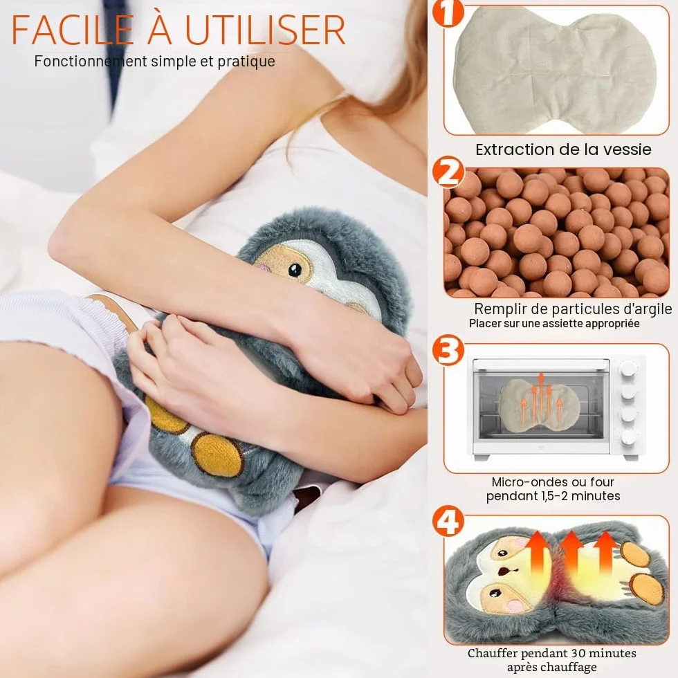 Coussin Chauffant Micro-Onde Bouillotte Peluche Eau Chaude Soulagement Règles Douloureuses
