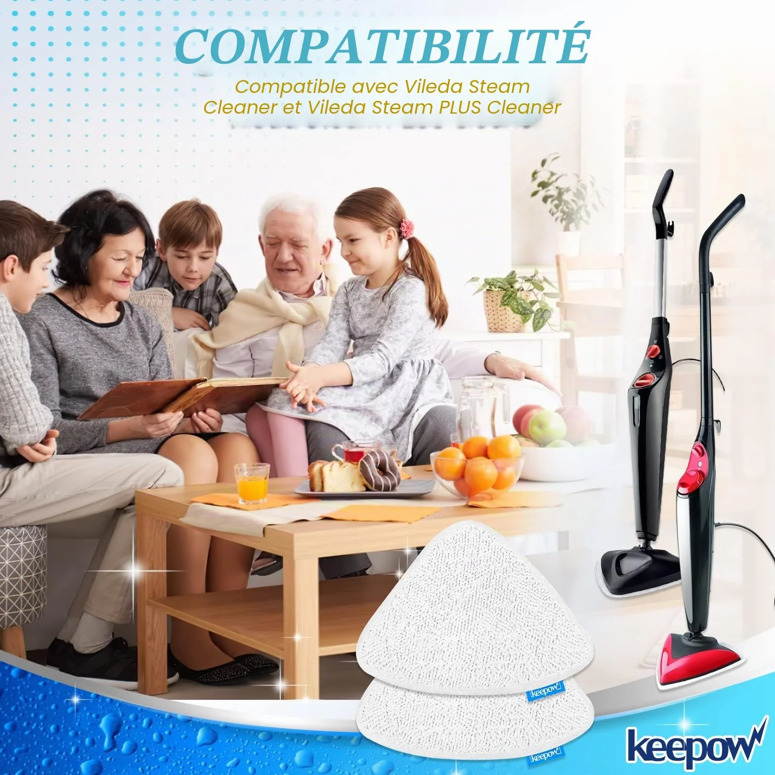 KEEPOW 5 PCS Recharge Balai Vapeur Housse de Lingette Compatible Nettoyeur Vapeur Steam Plus