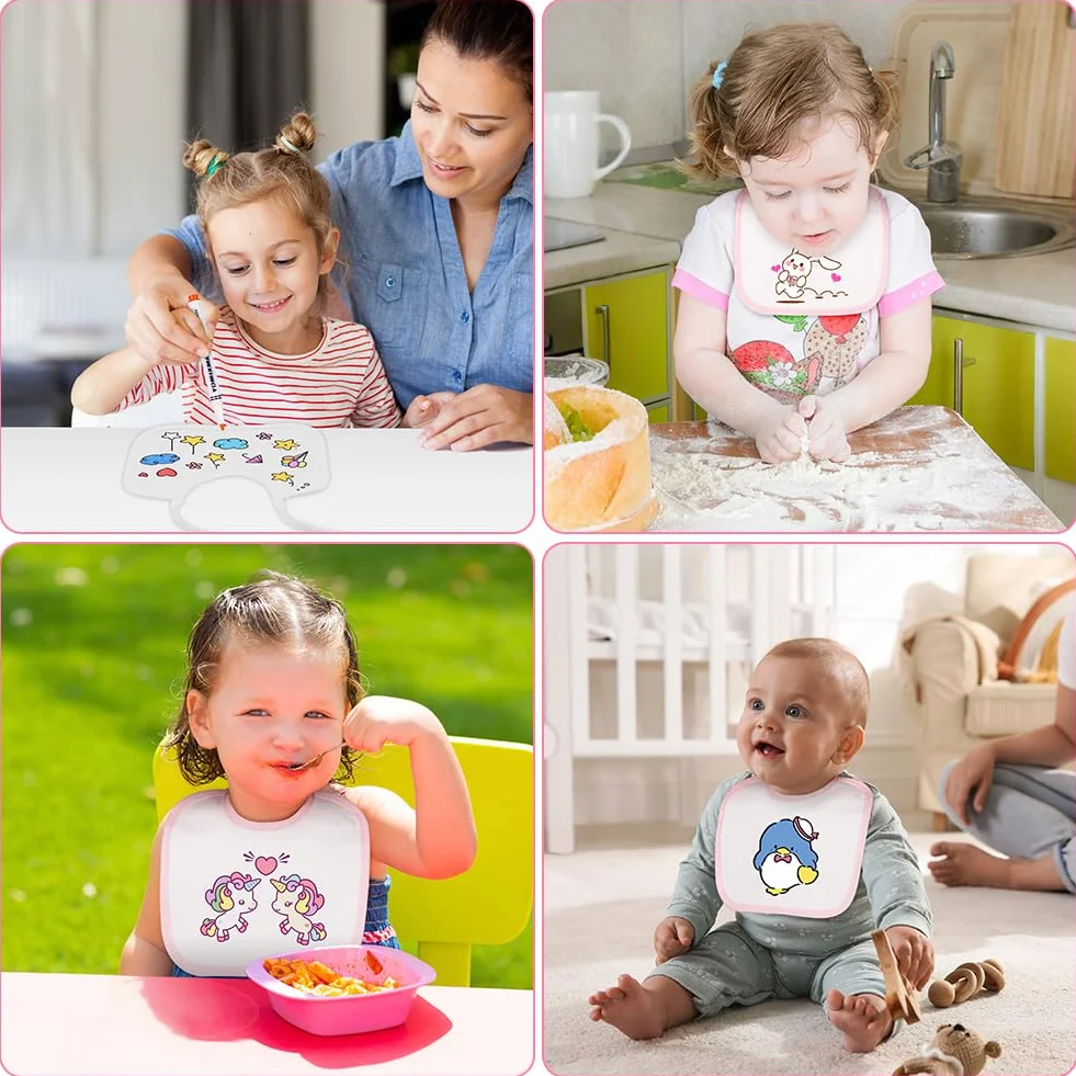 Bavoirs Peinture 6PCS avec Grenouillères 6PCS, 12 Stylos Textiles, 22 Pochoirs, Cadeau Babyshower DIY (9-12mois)