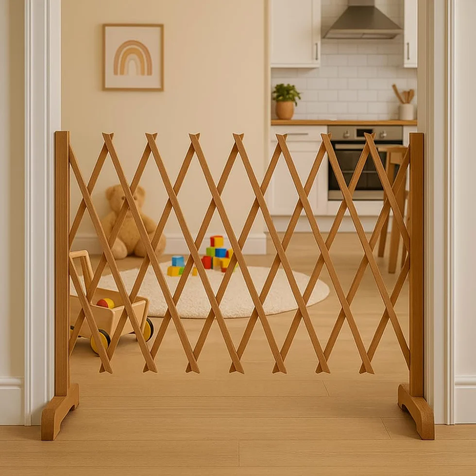 Barrière de Sécurité Extensible 30-140 x 90 cm Bois Sans Perçage Chien Animaux