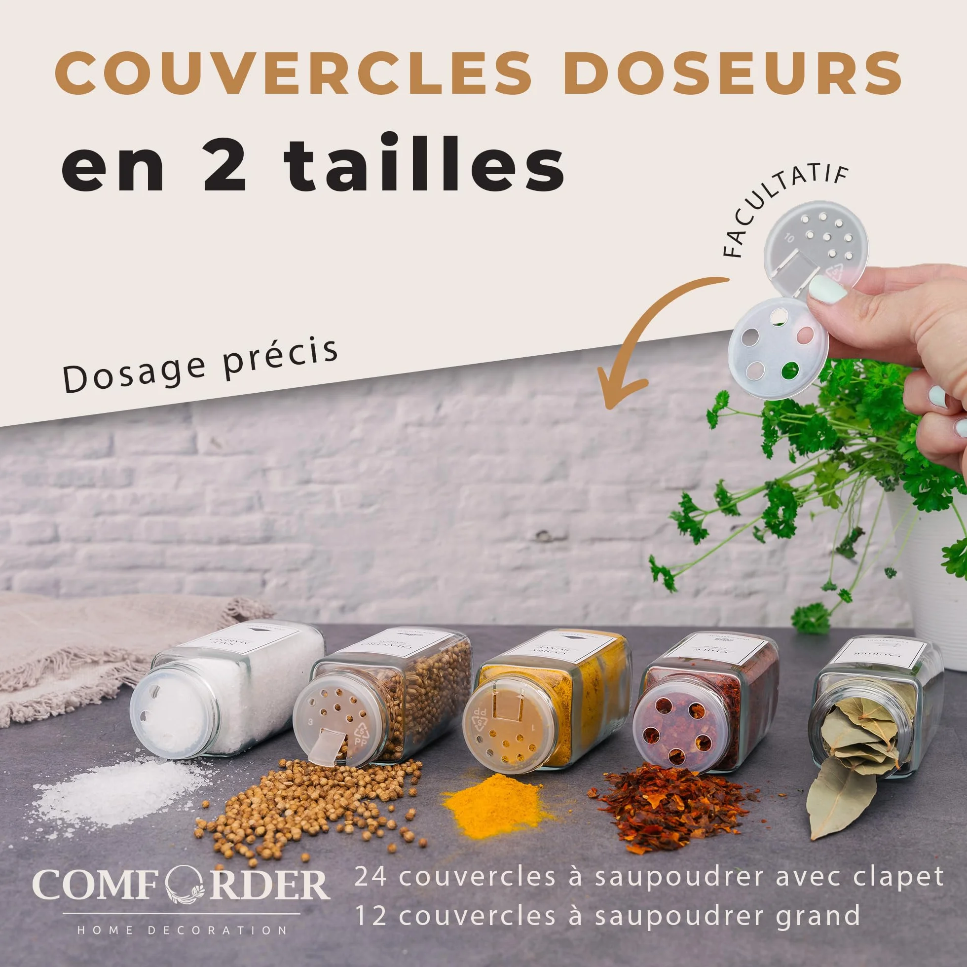 Pots à Épices en Verre et Bois 24 Bocaux 120 ml avec 336 Étiquettes Françaises et 2 Moulins
