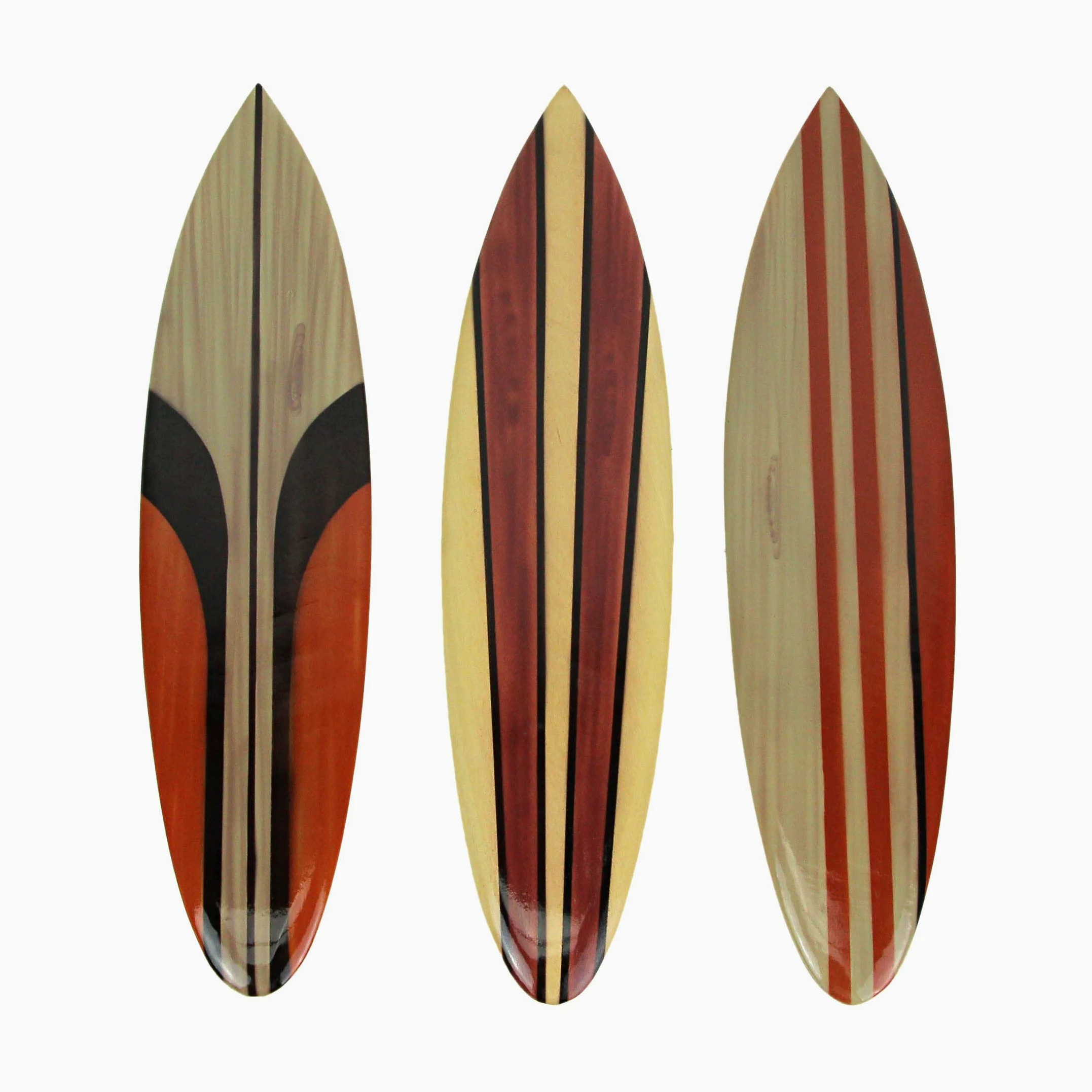 Zeckos Lot de 3 planches de surf en bois sculptées à la main 40,6 cm