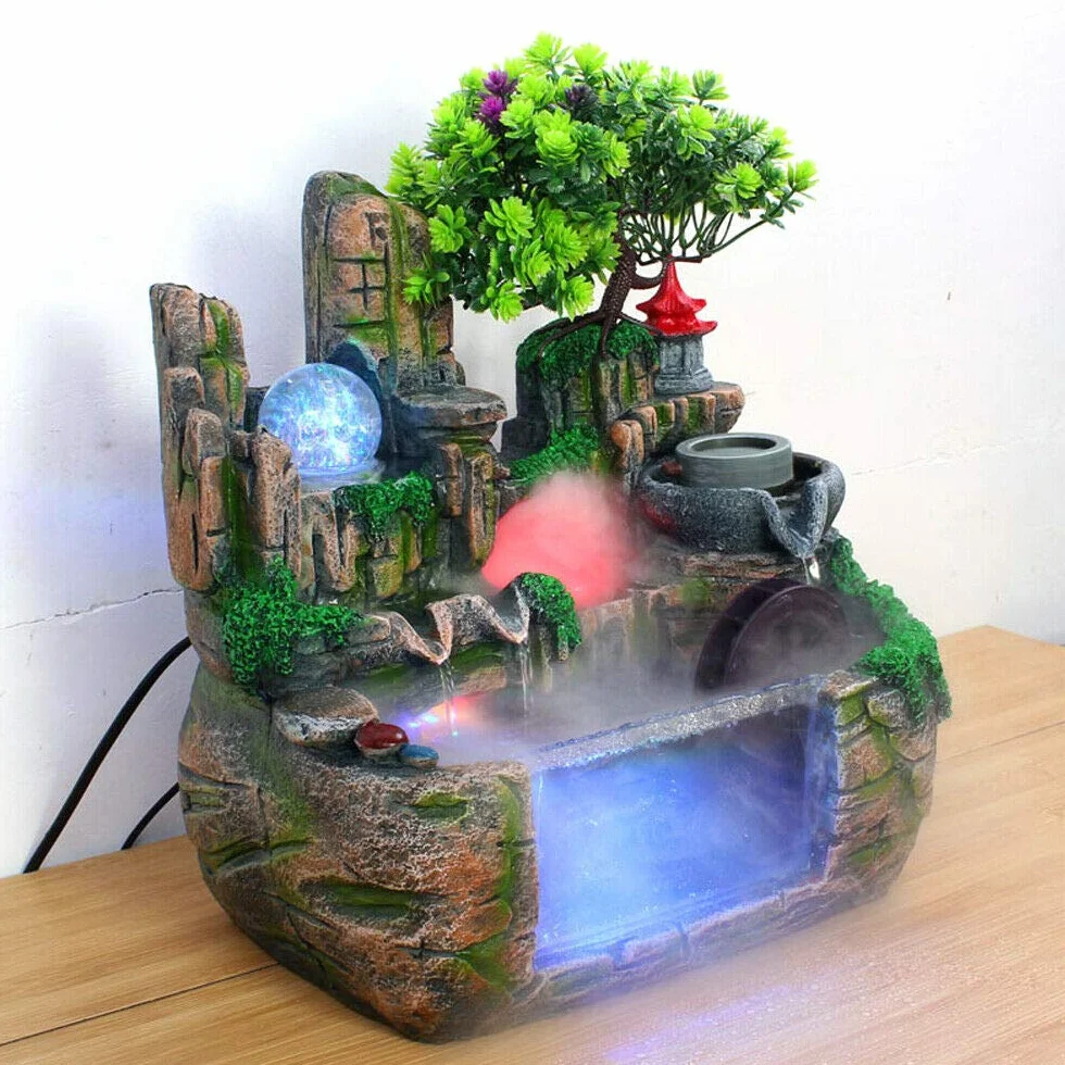 Fontaine d'intérieur LED Fengshui cascade décoration bureau maison