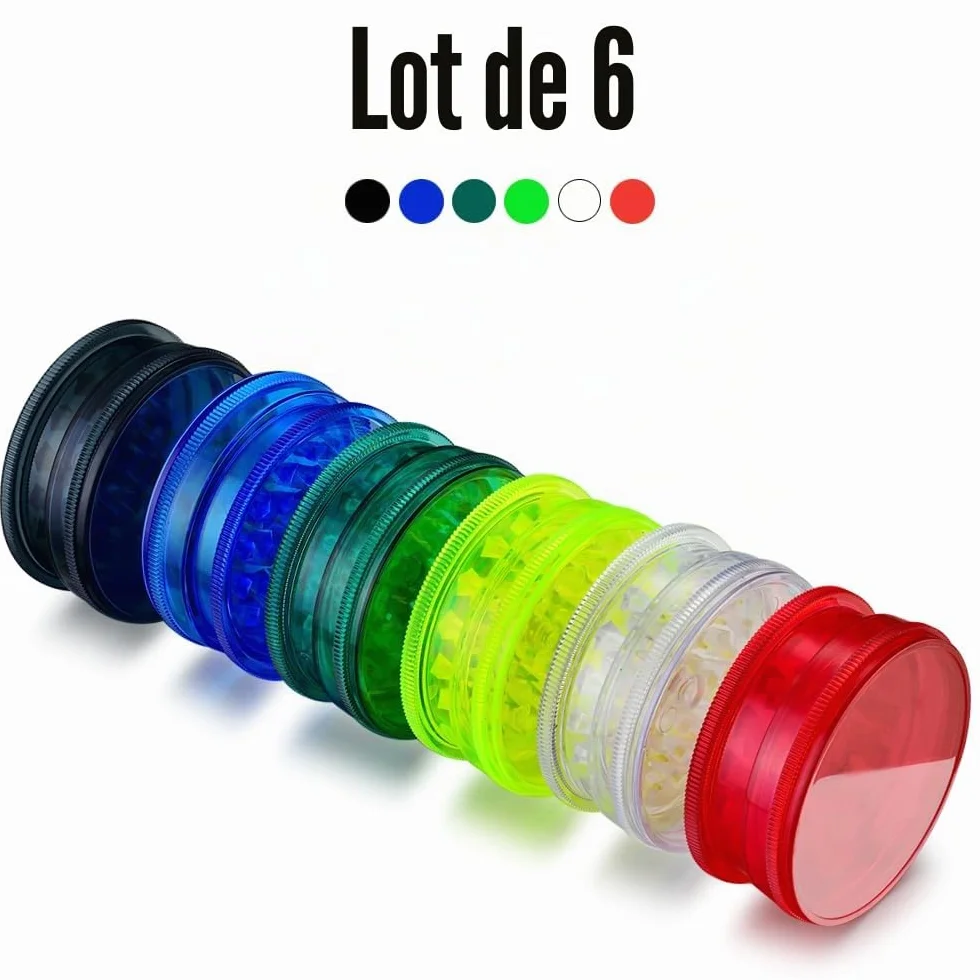Moulins à herbes en plastique 60mm 3 pièces avec couvercle magnétique étanche Pack x6