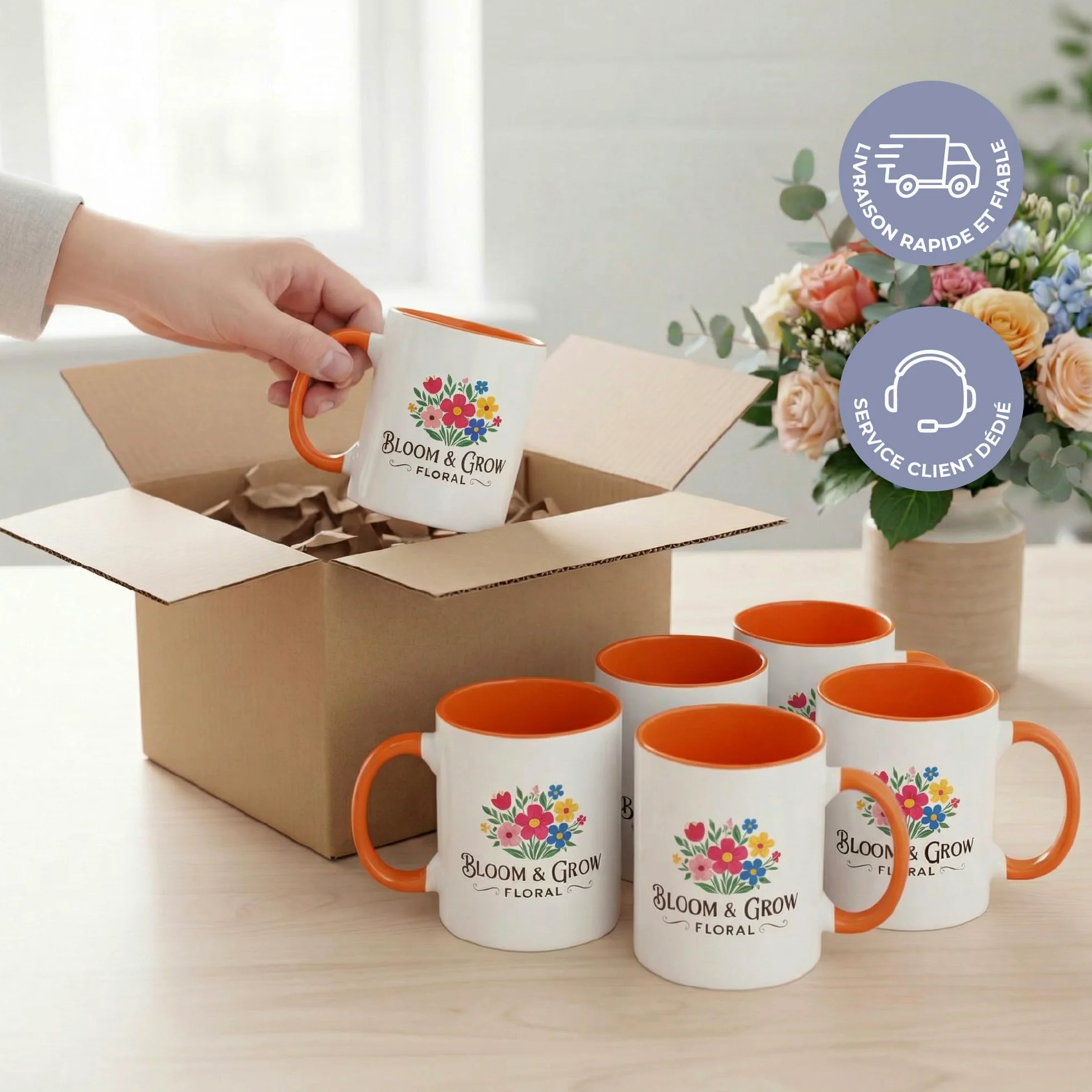 Cimpress Mug Personnalisable Photo Texte, 325 ml, Lot de 10, Orange | Tasse A Cafe Personnalisée Prénom, Tasses d'entreprise avec son propre logo, Cadeau d'Entreprise, Collègue