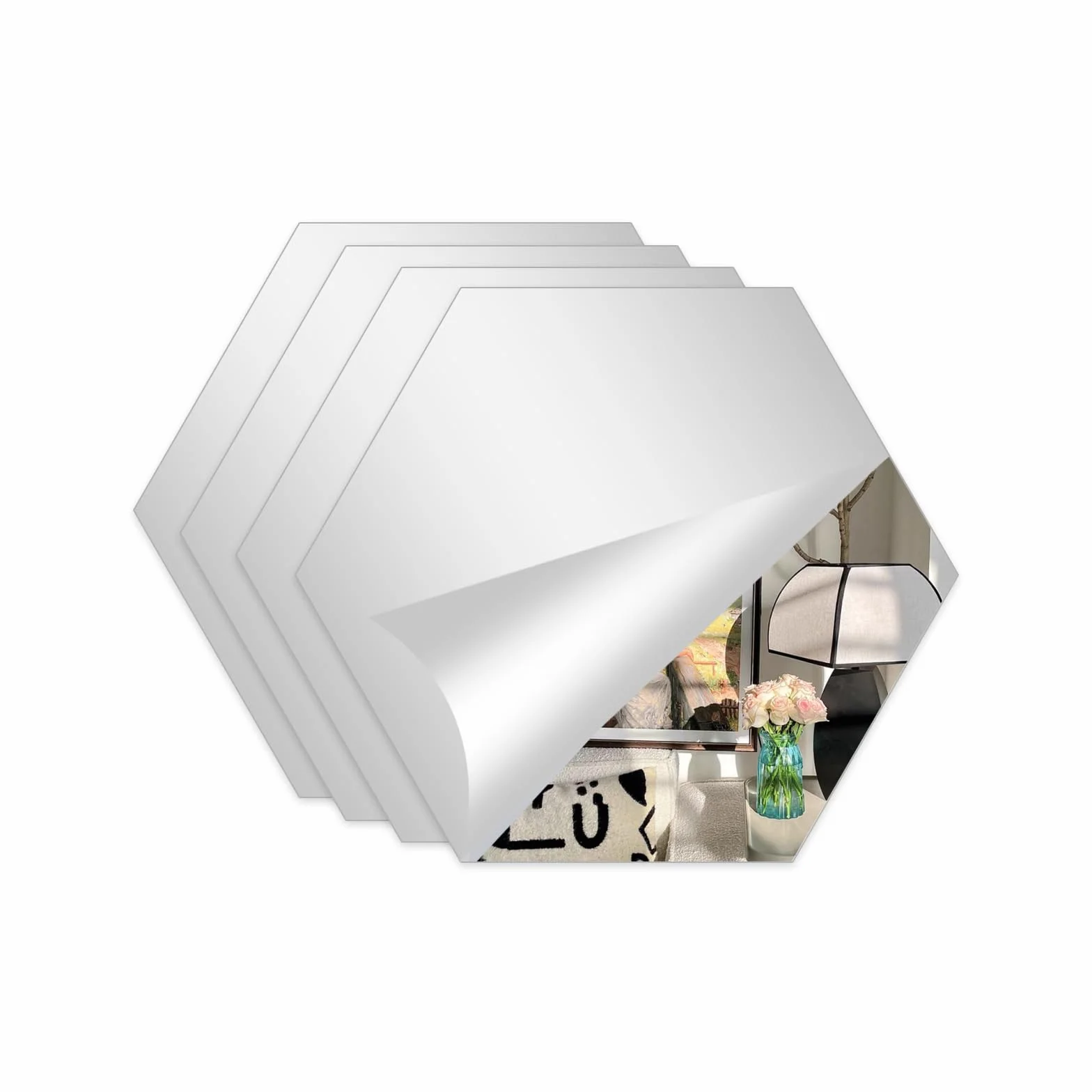 Miroir Mural Autocollant Hexagone 20x20 cm Antidéflagrant 4 Pièces