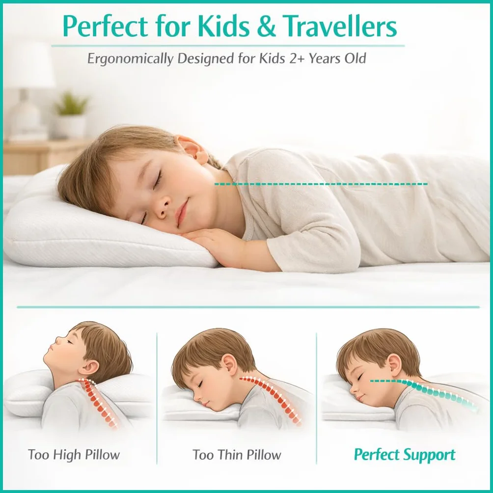 Oreiller Enfant Coton 300T Garnissage Doux Taie Hypoallergénique Lavable Bébé Sieste Maternelle