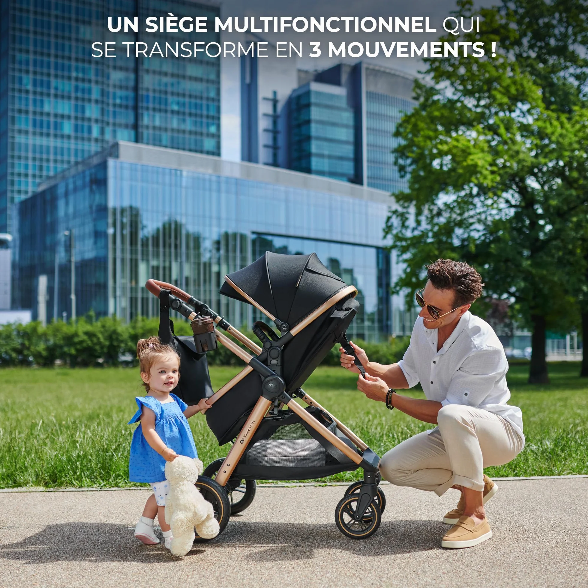 Kinderkraft ESME Poussette 3 en 1 avec porte-bébé Mink PRO I-Size, système de voyage, Noir