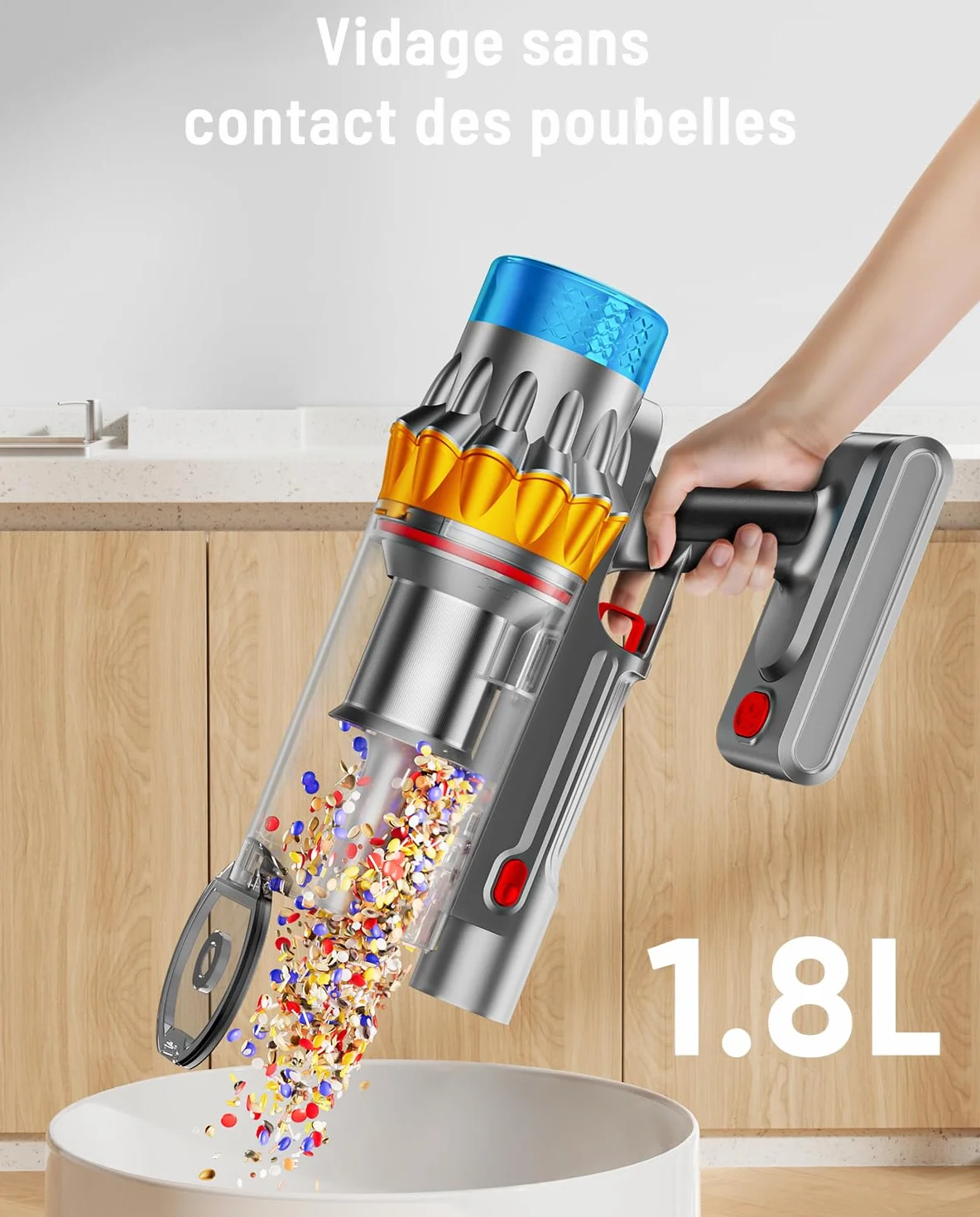 Aspirateur Balai sans Fil 650W 55KPA 70Min Puissant Autoportante 1,8L Brosse Anti-Enchevêtrement