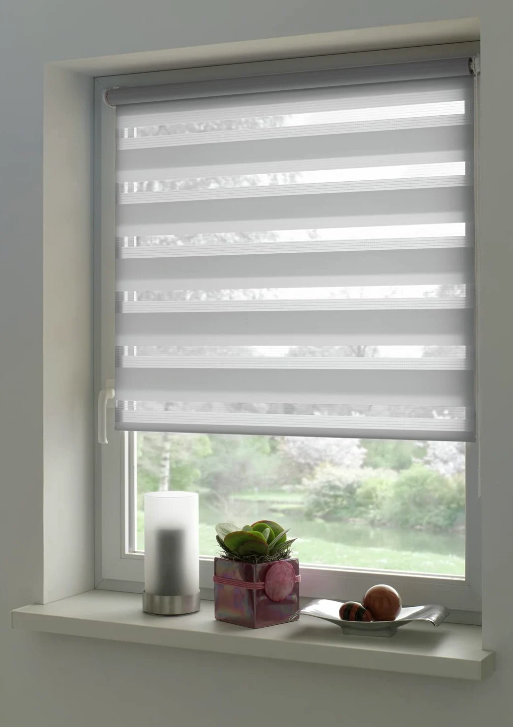 Deco Company Double Store à Clipser, Store Enrouleur à Commande Latérale sans perçage, Bandes Transparentes et Opaques, Kit de Montage Inclus, Polyester, Gris Clair, 90 x 210 cm