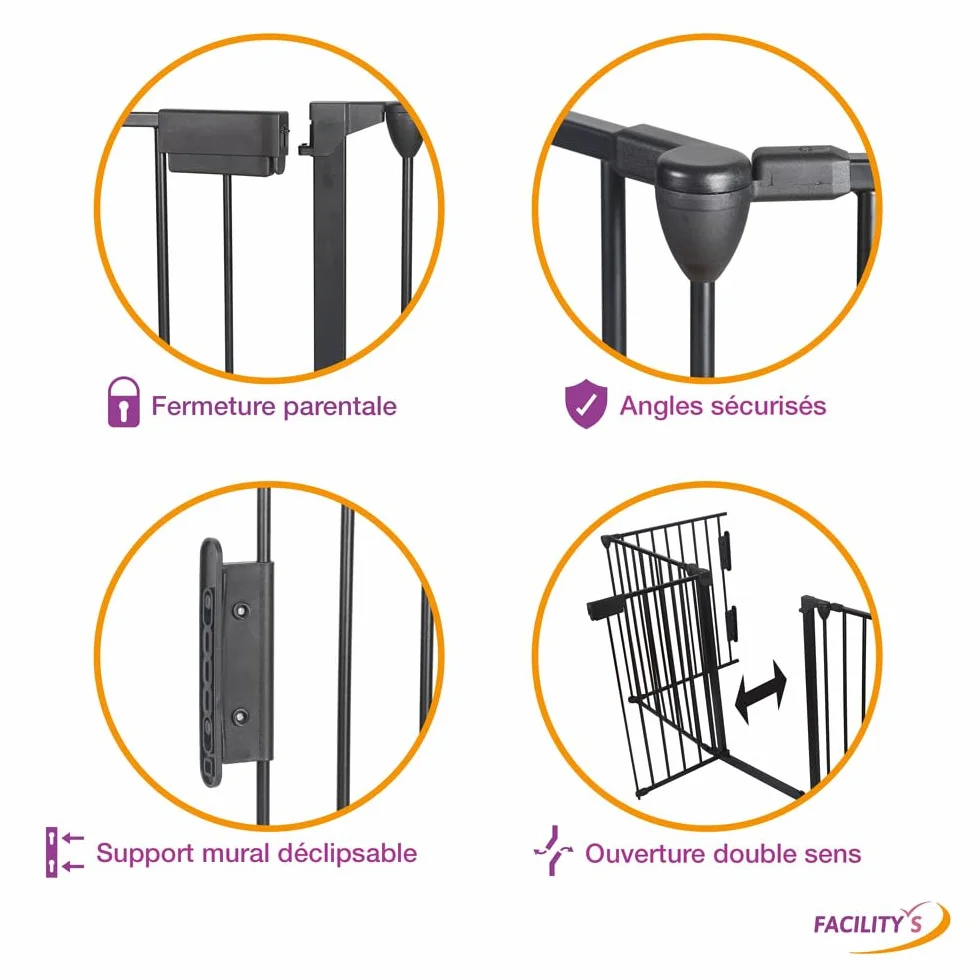 FACILITYS Barrière de Sécurité Enfant Grille Protection Cheminée Pliable Métal 300 cm 1 Porte 5 Panneaux Préassemblés
