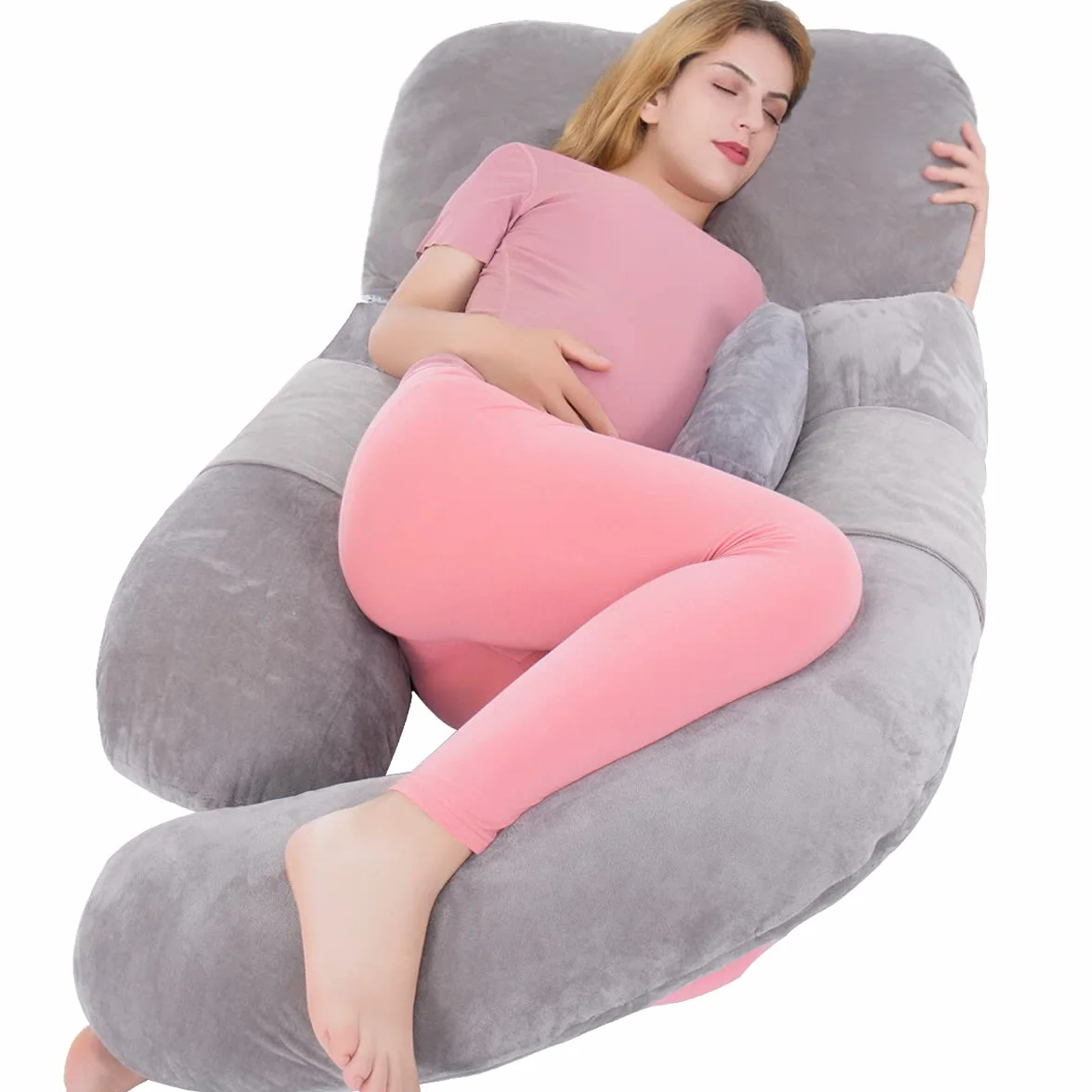 Awesling Oreiller Corps Complet Allaitement Maternité Grossesse Extra Large Forme U Côté Amovible Coussin Soutien Housse Amovible Gris