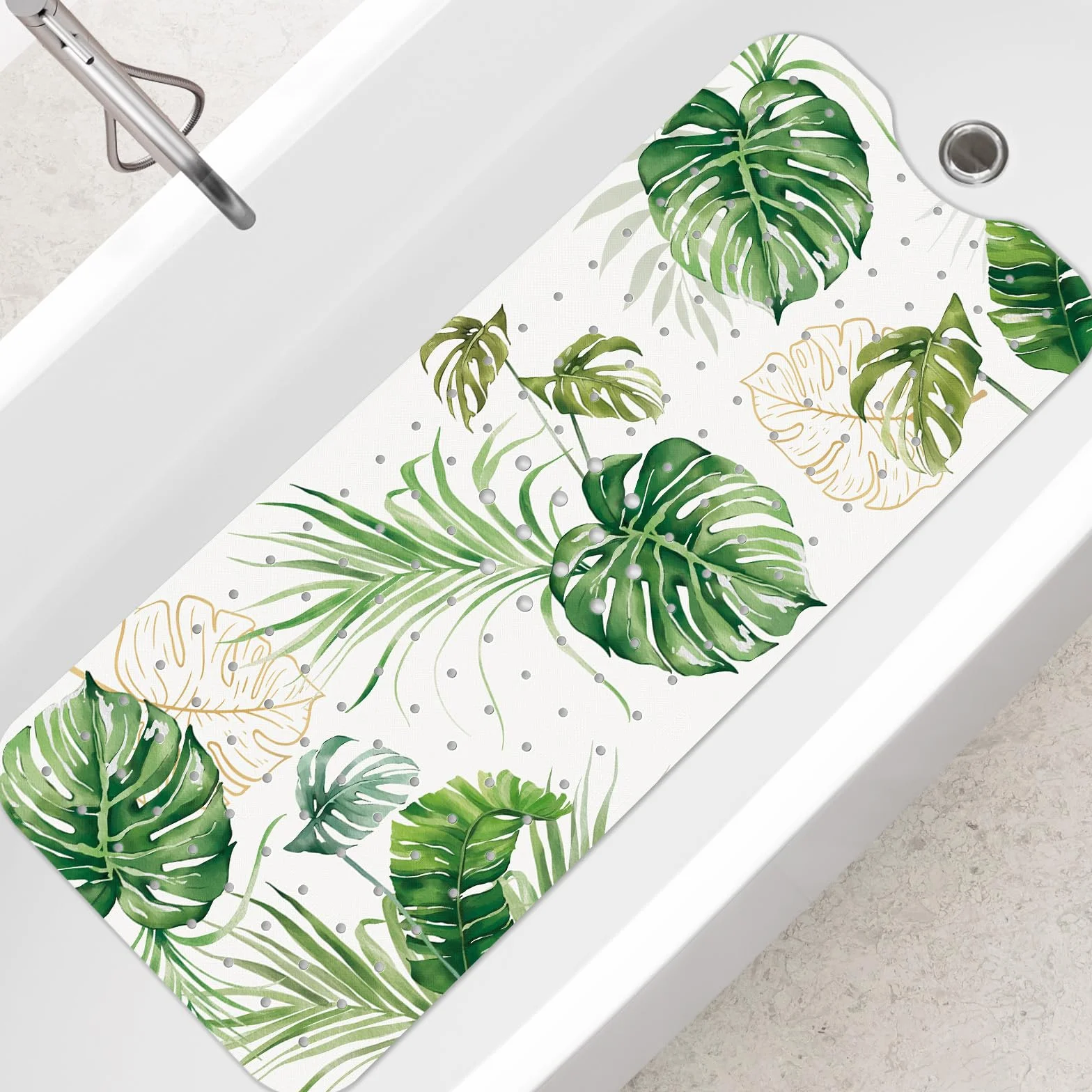 SHUCHING Tapis de Bain Antidérapant Feuille Verte 100 x 40 cm