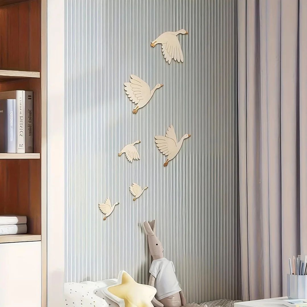 Autocollant Mural Enfant Cygne Décoration Murale en Bois 6 Pièces