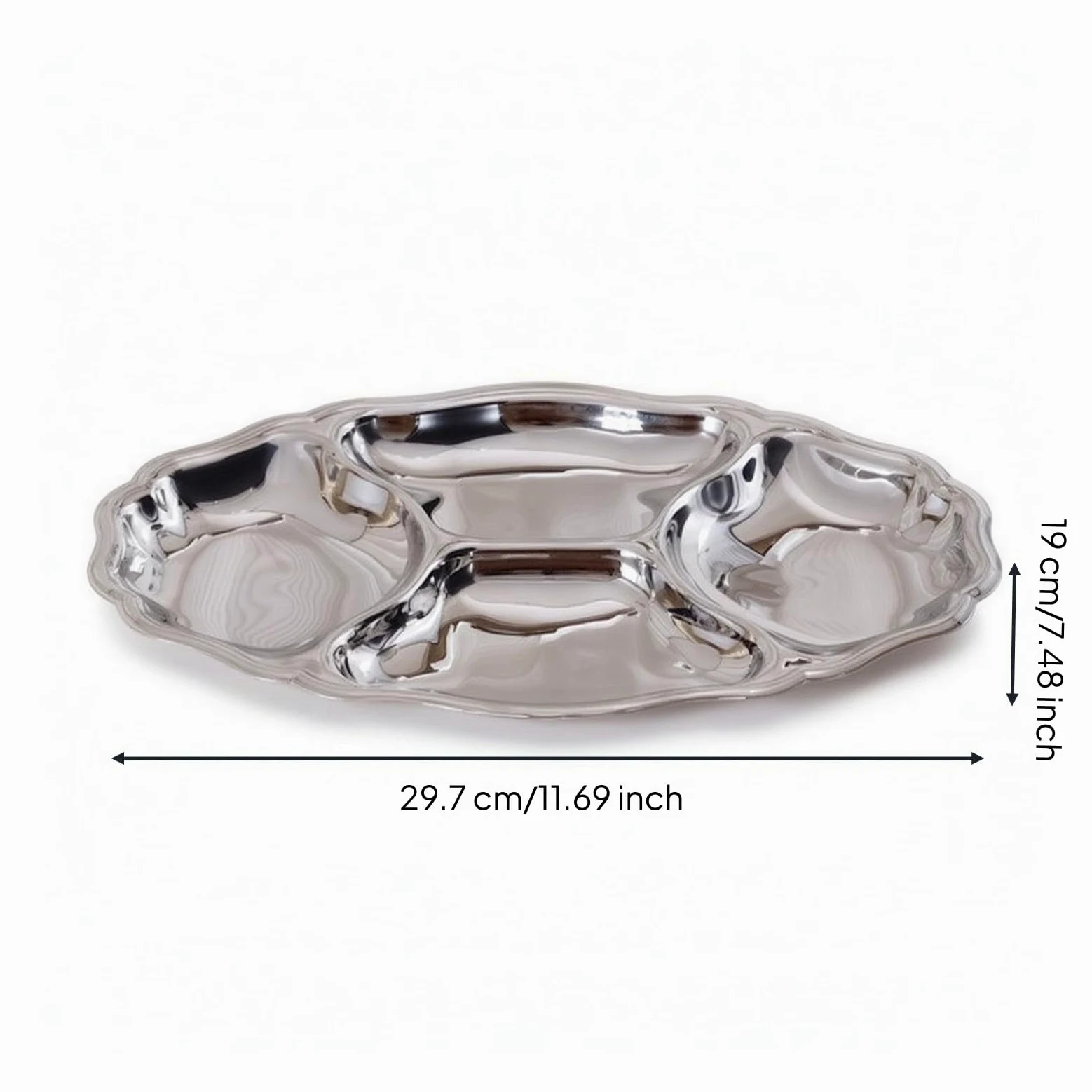Plateau Divisé en Acier Inoxydable 304 Plat à Compartiments Antirouille Plat avec Compartiments pour Collation
