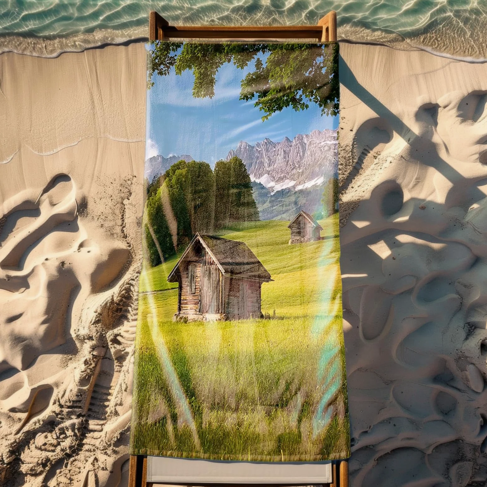 Générique Serviette de Plage 100X200 Maison Marron Lumière Verte Serviette Bain Microfibre Anti Sable Grande Couverture Plage Absorbante Rapide pour Piscine Yoga Sport
