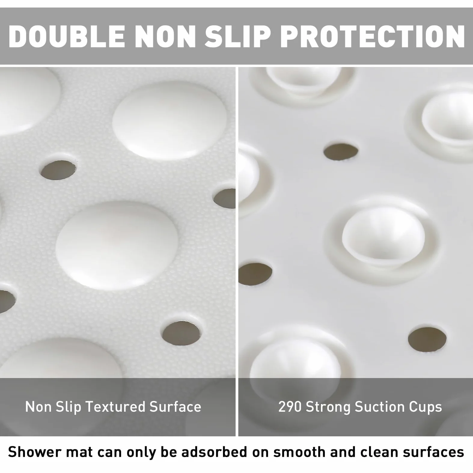 Tapis de douche antidérapant : tapis de douche extra large en TPE pour l'intérieur – Tapis de douche antidérapant mat avec trou de drainage et ventouses pour personnes âgées