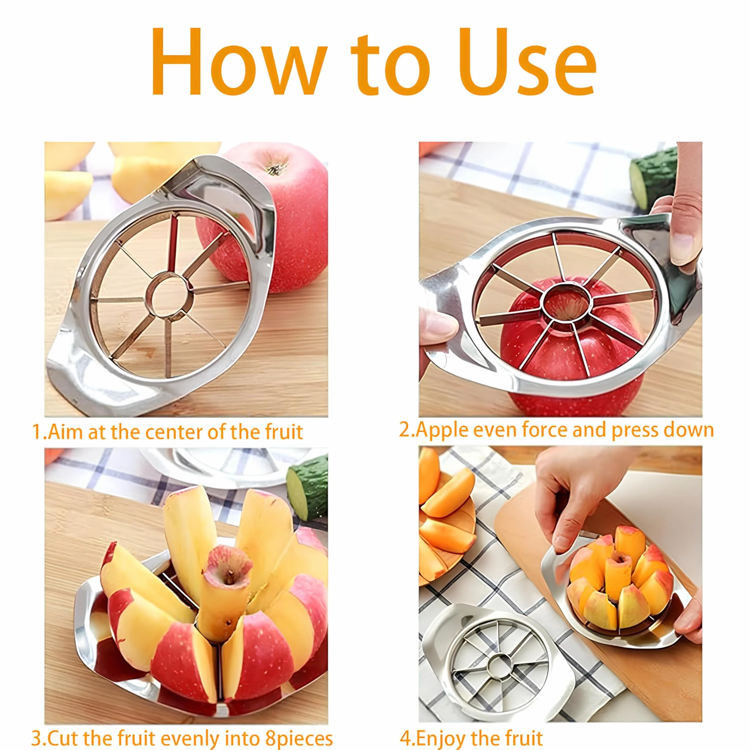 Coupe Pomme en Acier Inoxydable à 8 Lames, Éplucheur, Vide Pomme, Adapté aux Pommes et Poires