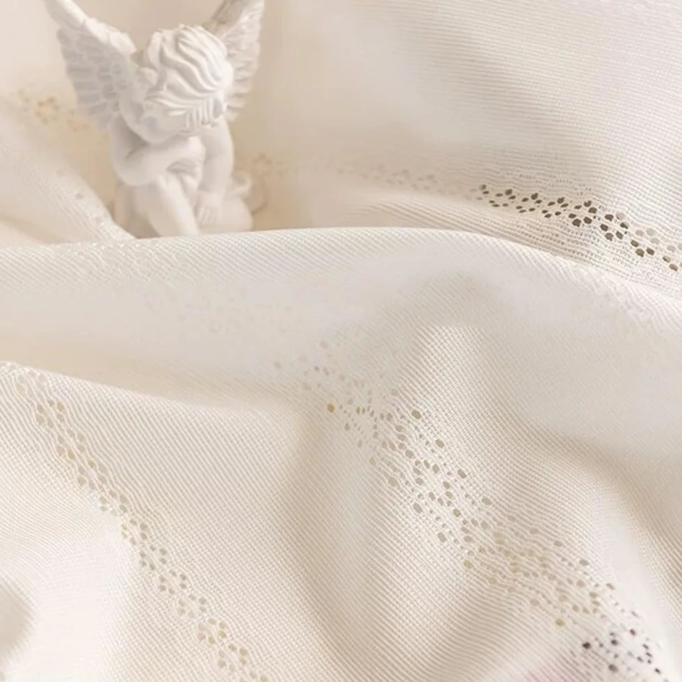 Rideaux en Dentelle Blanc avec Pompons, 2 Pièces Rideau Florales au Crochet de Ferme Française Filtre la Lumière Poche de Tige pour Armoire Salon(WxH250x180cm/98x71inch)