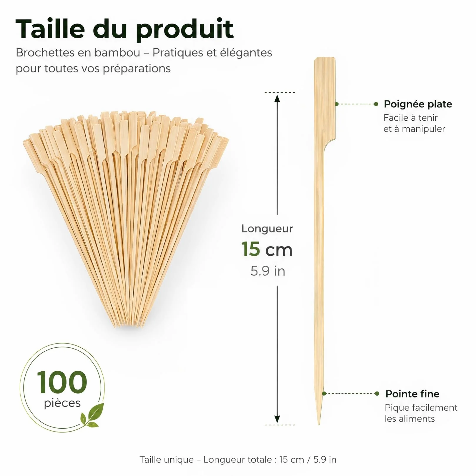 Pics Brochette en Bambou 15 cm Lot de 100 Bâtonnets Naturels Barbecue Cocktail