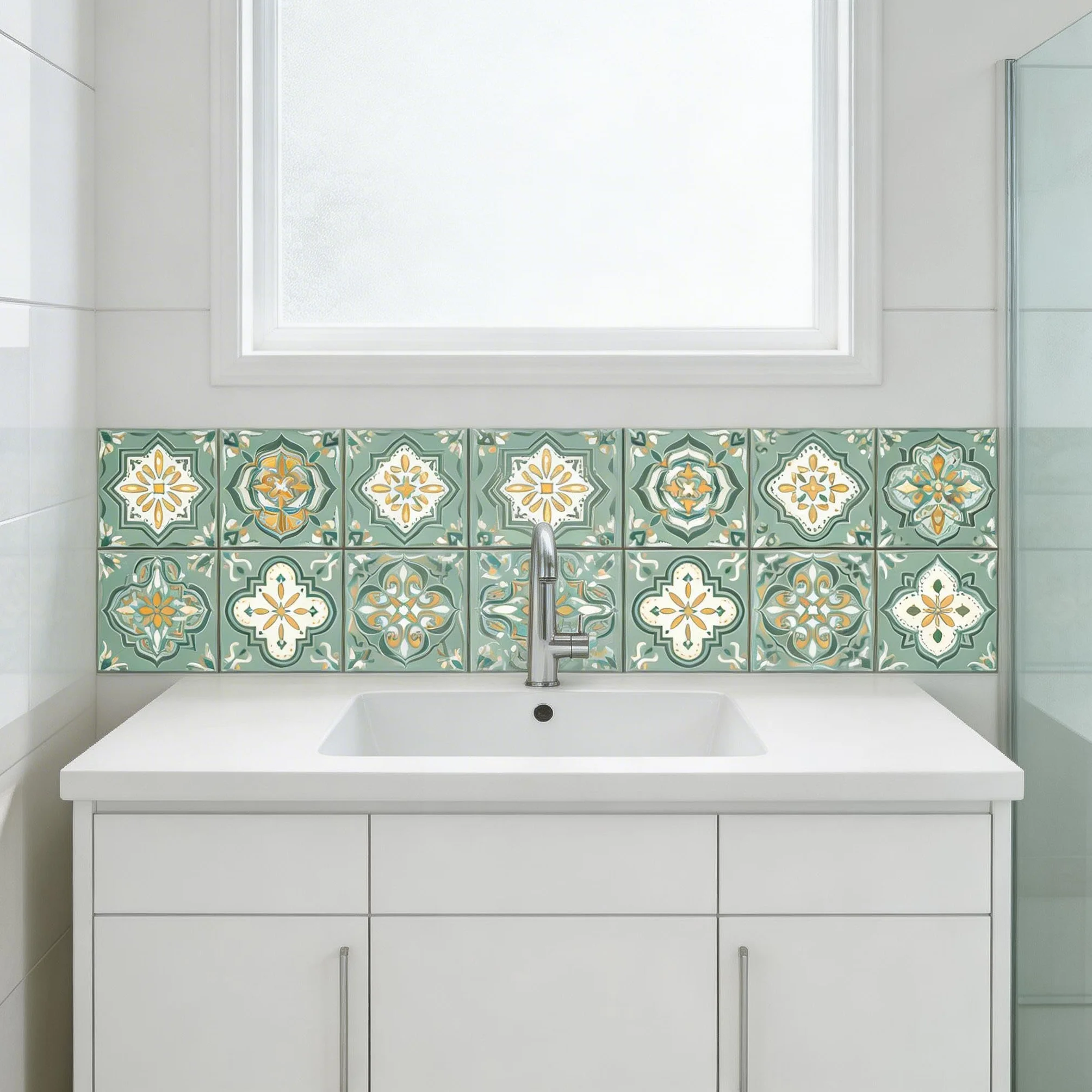 Autocollants Carrelage Mural Céramique 10x10cm Vert et Jaune 36 pièces Imperméables Décoratif