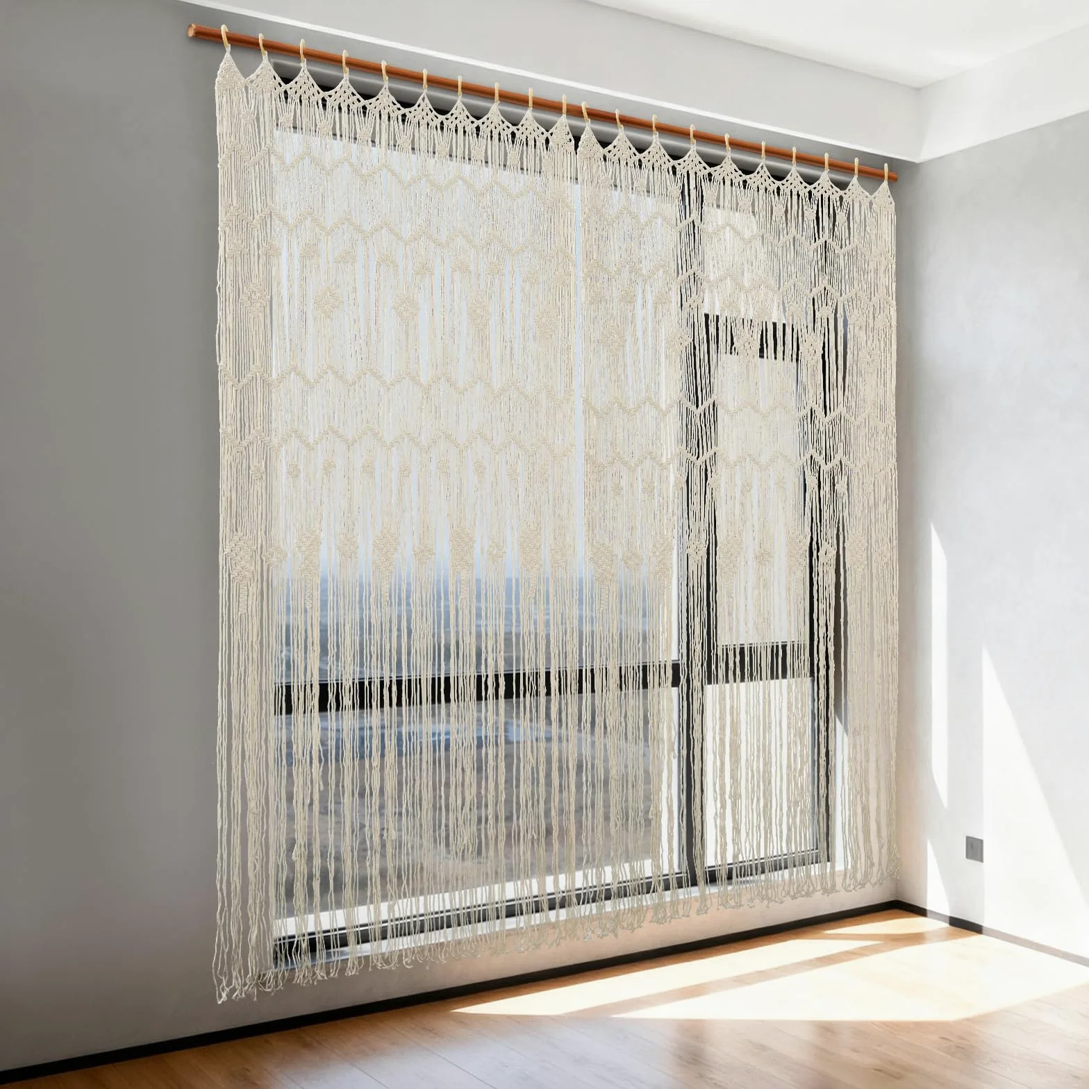 Rideau de fenêtre, 100 x 200 cm, en macramé, style bohème, séparateur de pièce, tissé à la main, 2 panneaux, pour salon, chambre à coucher, décoration de mariage