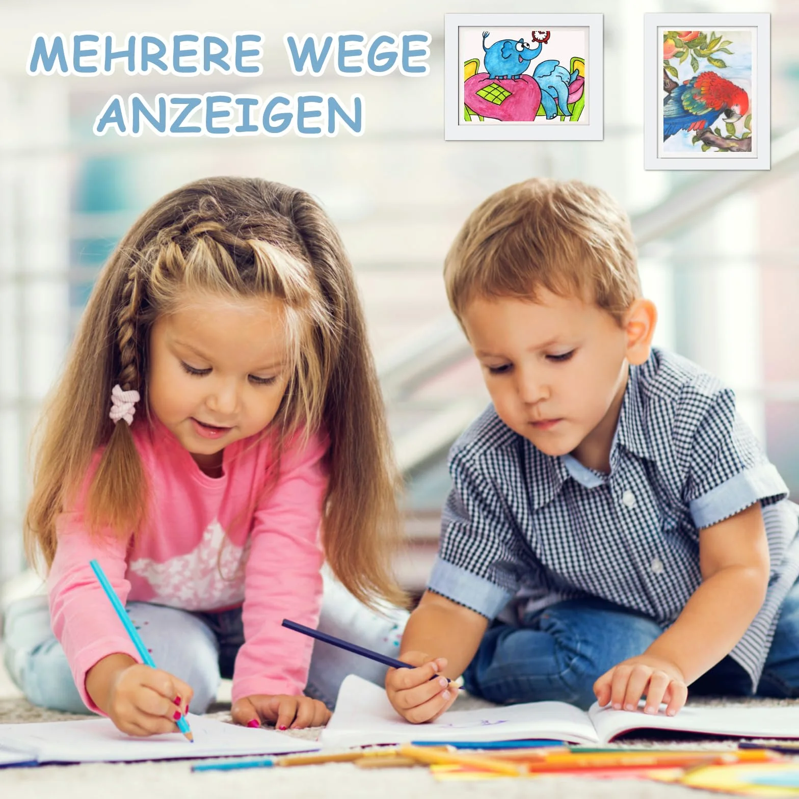 Cadre photo en bois pour enfants Format A3 32x49 cm Ouverture avant Blanc