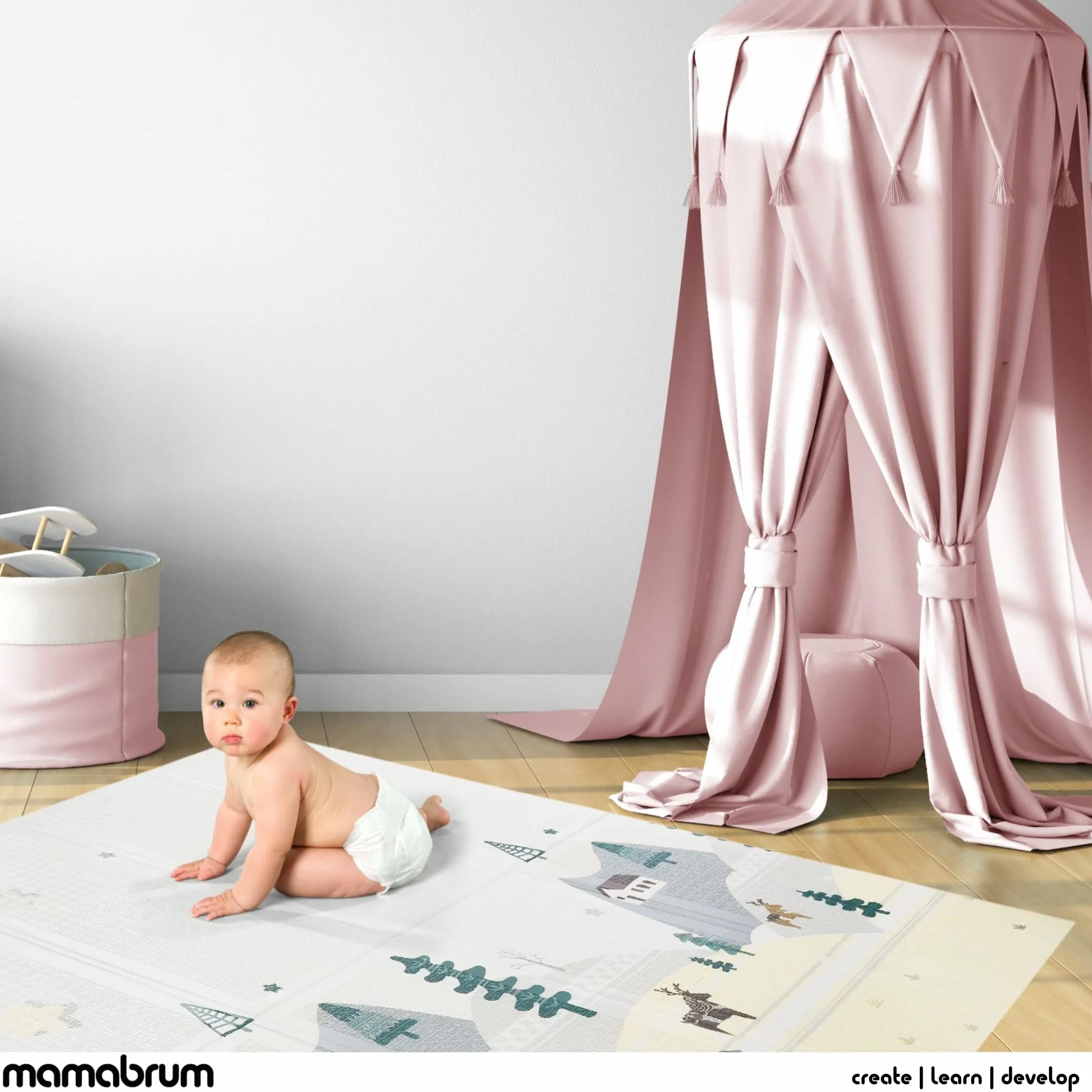Mamabrum Tapis de jeu pour bébé 200 x 180 x 1 cm Pliable Mousse Étanche Portable Non toxique