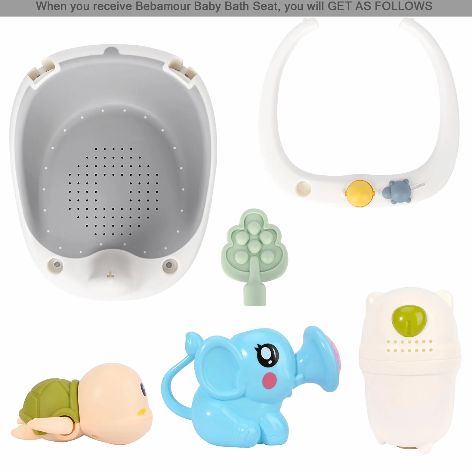 Bebamour Siège de bain bébé 6 mois+ Antidérapante Baignoire avec Jouets Pot à eau