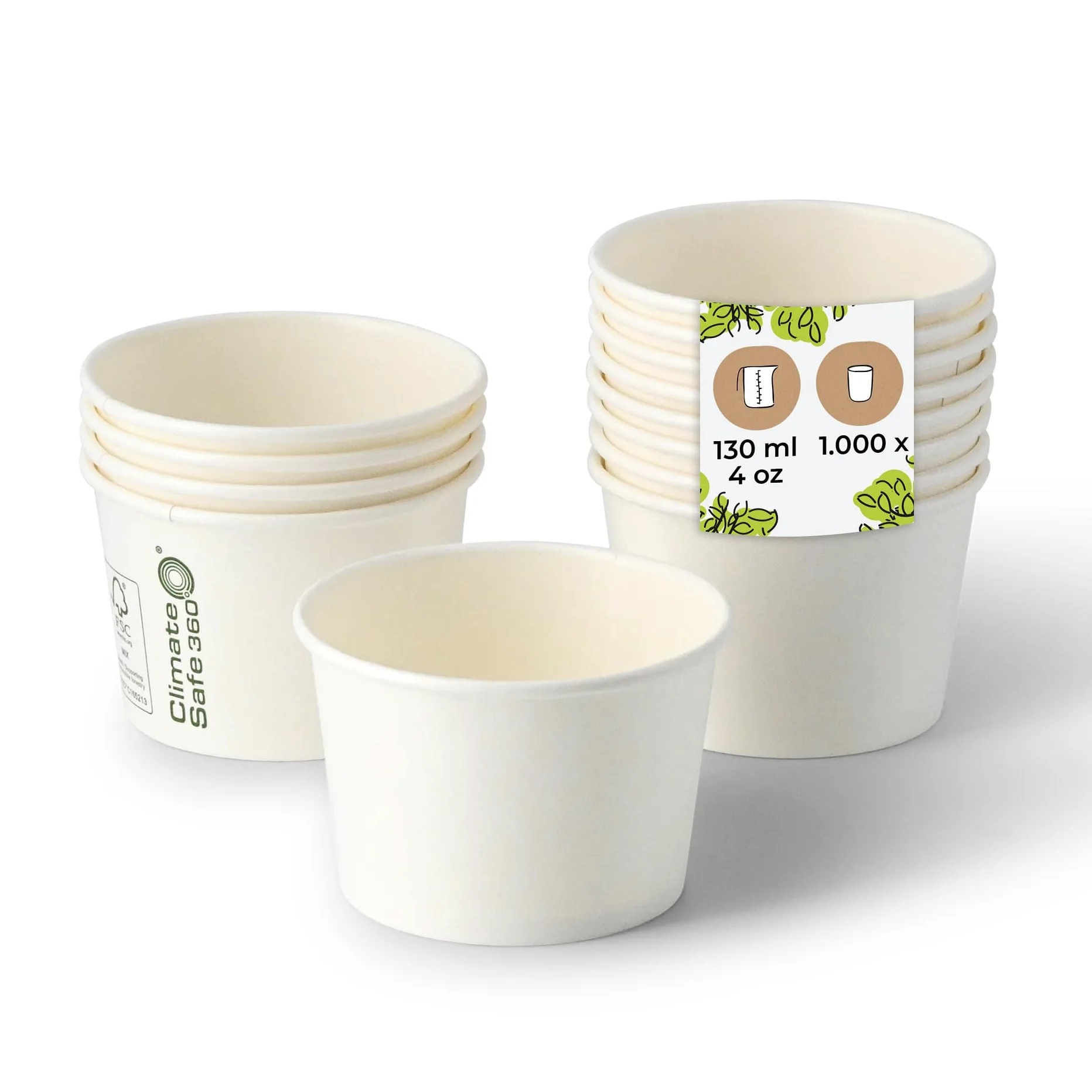 BIOZOYG 1000x gobelet à glace en carton 75 ml blanc - bol jetable sans plastique et recyclable - ramequin dessert bol a emporter