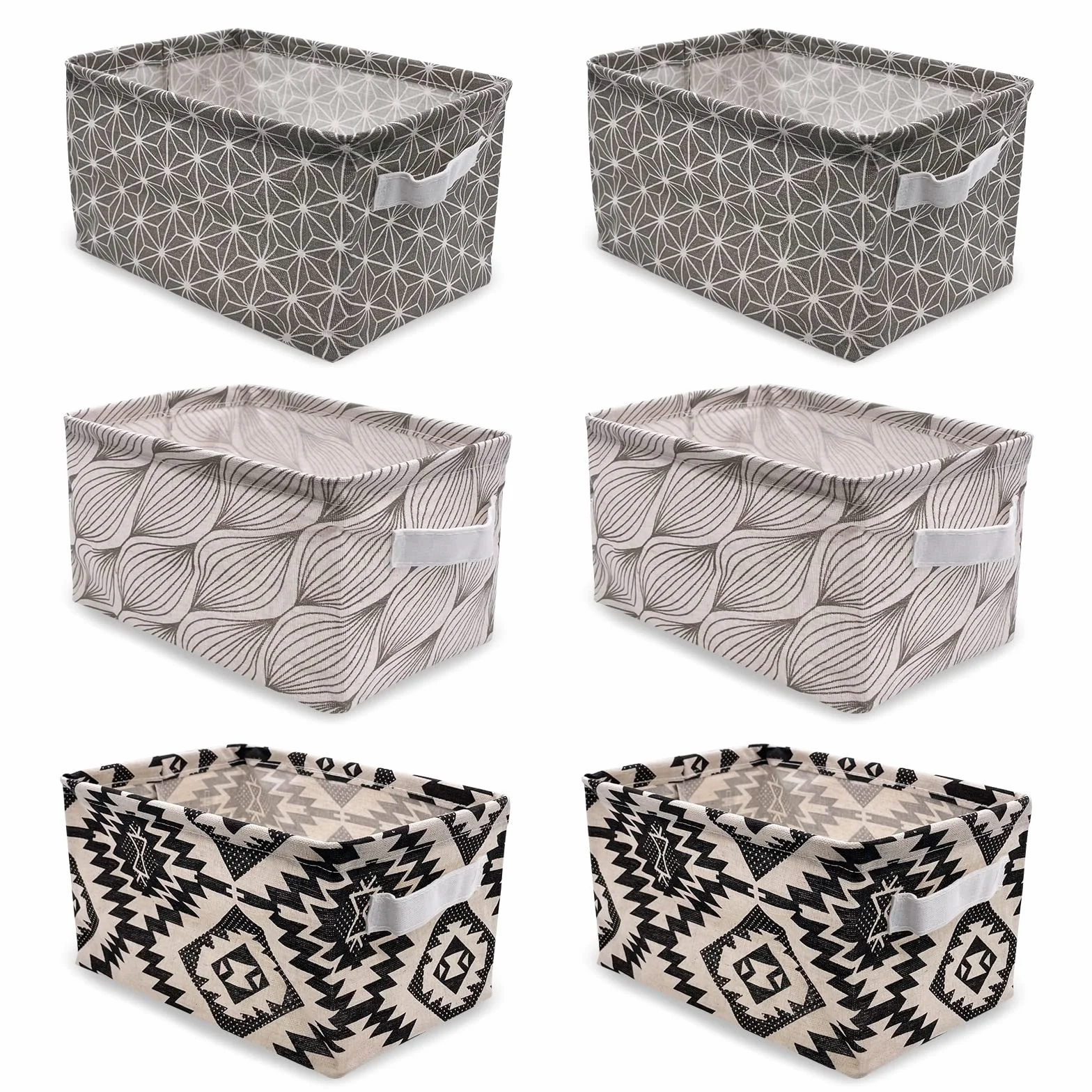 Panier Rangement Tissu Lin Pliable Lot de 6 avec Poignées Étanche 28x19x15cm