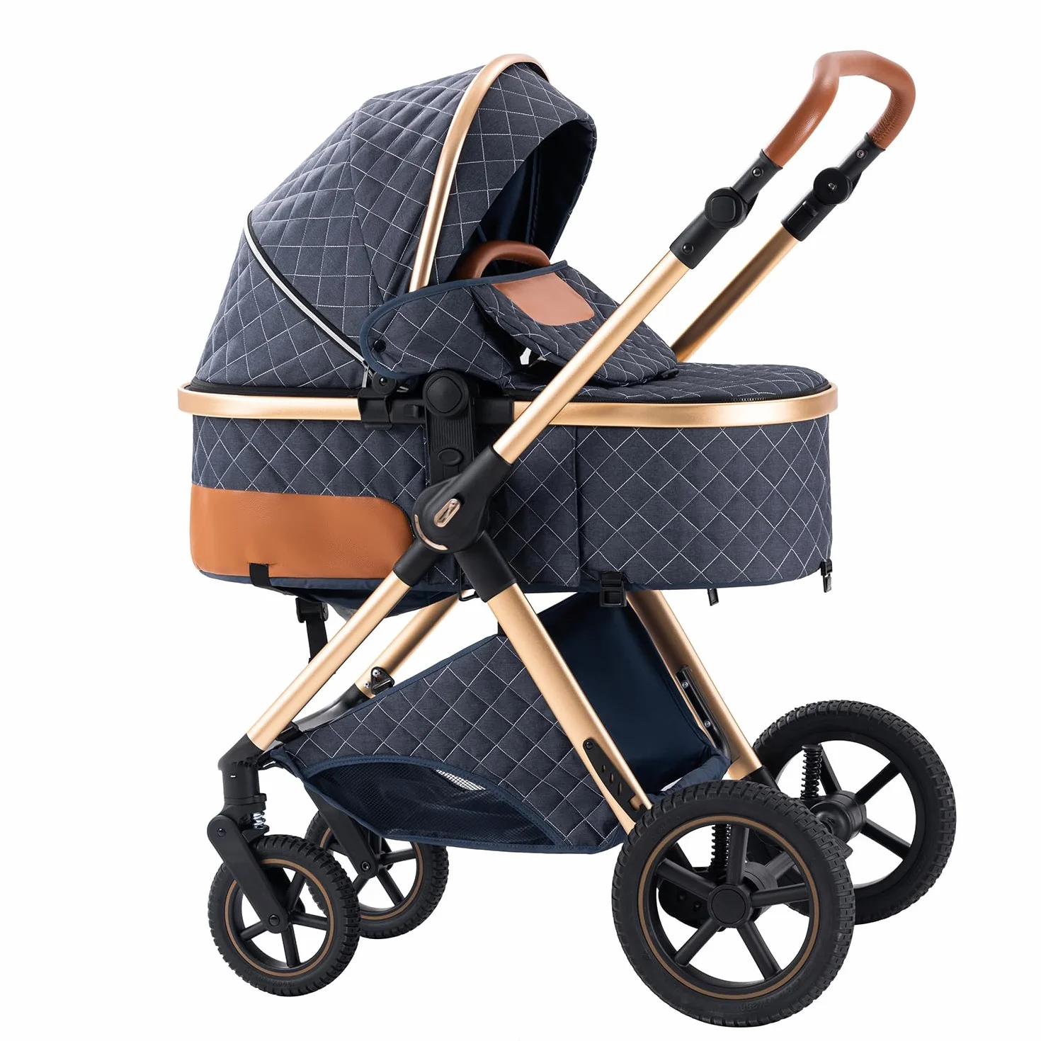 Poussette 3 en 1 Citadine Combinée Tricycle Baby Walker Haute Paysage Landau 0-36 Mois Pliante Trolley Bébé H2-BLUE