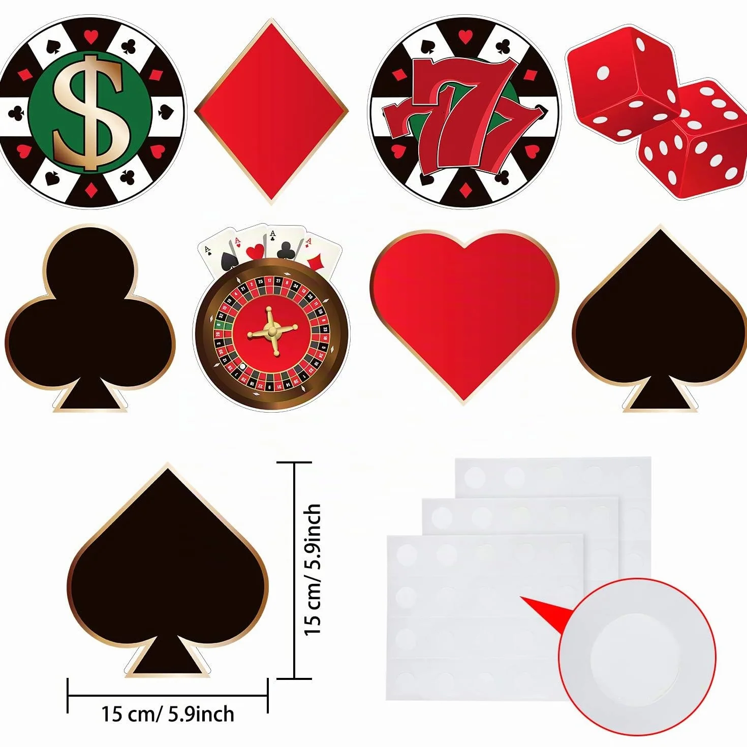 Découpes Casino Las Vegas Décoration Fête Anniversaire Poker 40 Pièces 5,9 x 5,9 Pouces