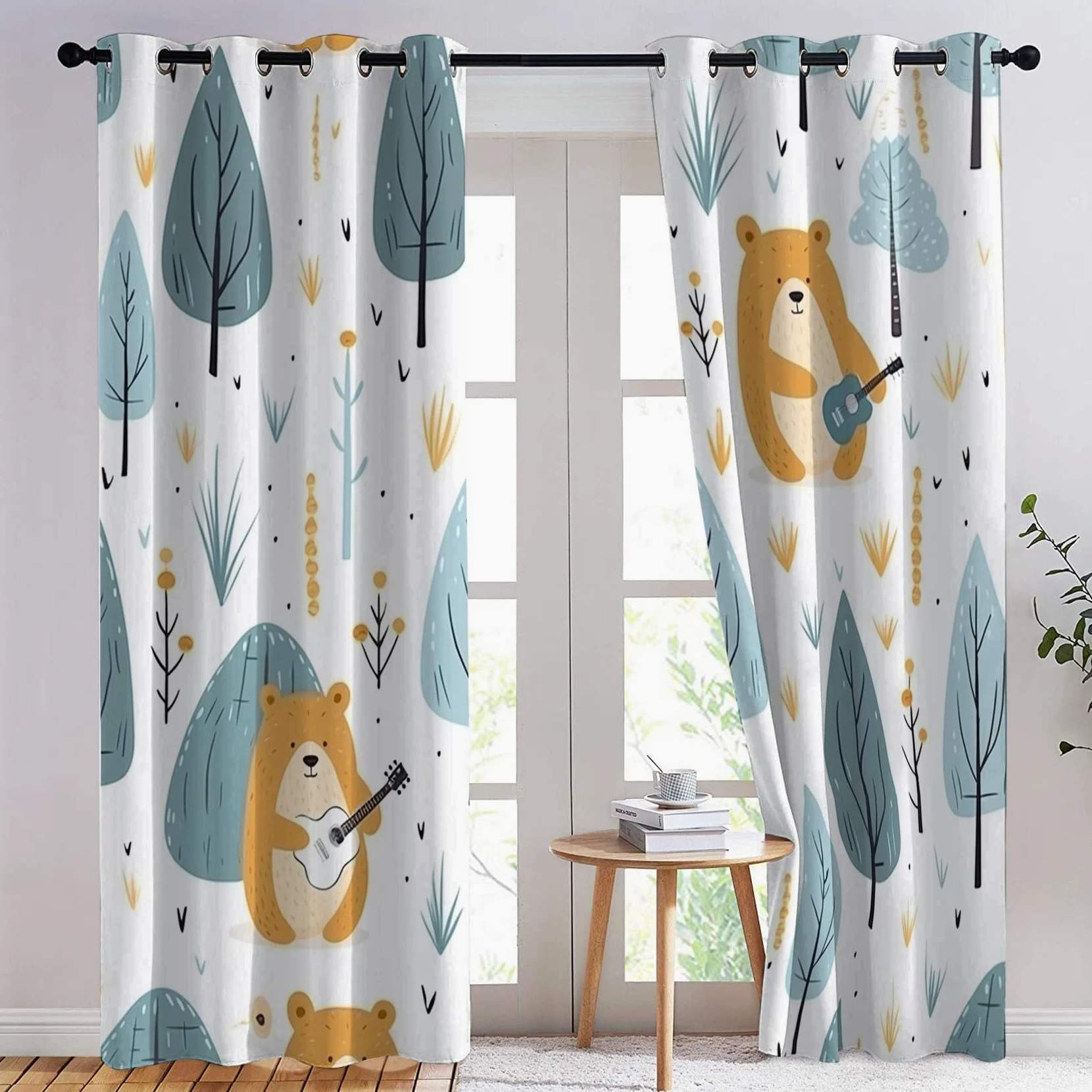 Rideau Occultant Enfants Garçons Filles, Rideau Isolant Thermique pour Salon Chambre, Rideaux Motif Ours, Rideau Opaque à Oeillets, Lot de 2 Rideaux et Draperies Intérieur 140x160cm LxH