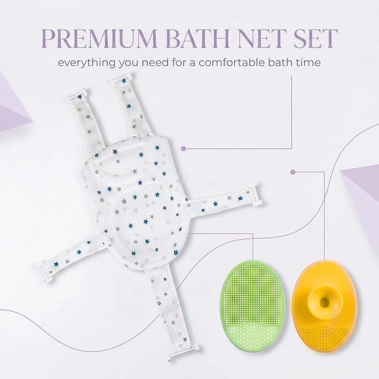 Coussin de Bain Ajustable Antidérapant pour Bébés 6-24 Mois avec 2 Brosses à Shampooing