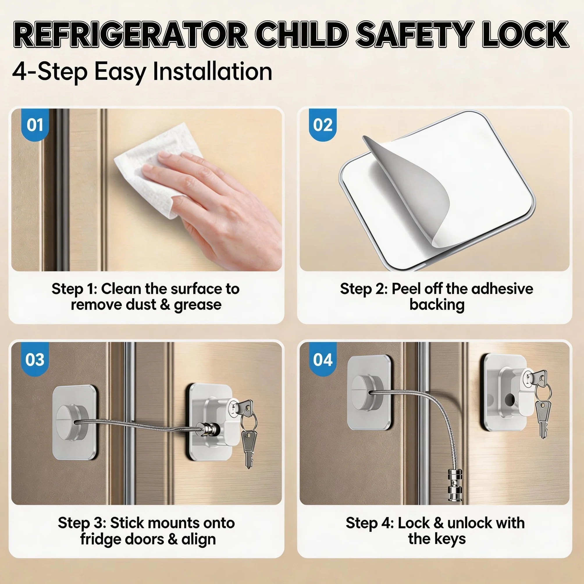Cadenas Frigo Porte avec Clés pour Bébés Enfants Adultes Verrou Auto-adhésif Sécurité Armoires Tiroirs Four Fenêtres Blanc 2 Pièces