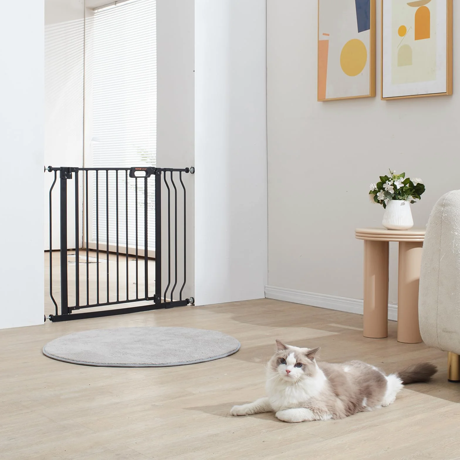 VEVOR Barrière de Sécurité Extensible 75-99 cm Hauteur 76 cm Fermeture Automatique sans Perçage Noir