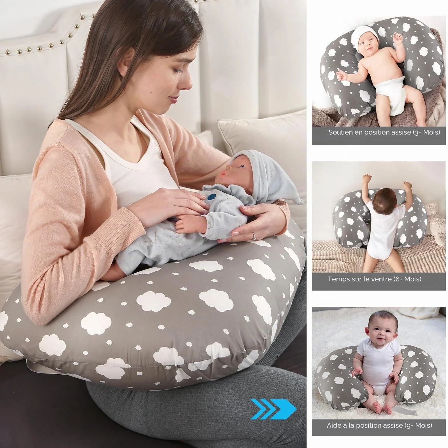 Labtec Coussin d'allaitement multifonctionnel pour bébé avec sangle de taille réglable, housse amovible 100 % coton
