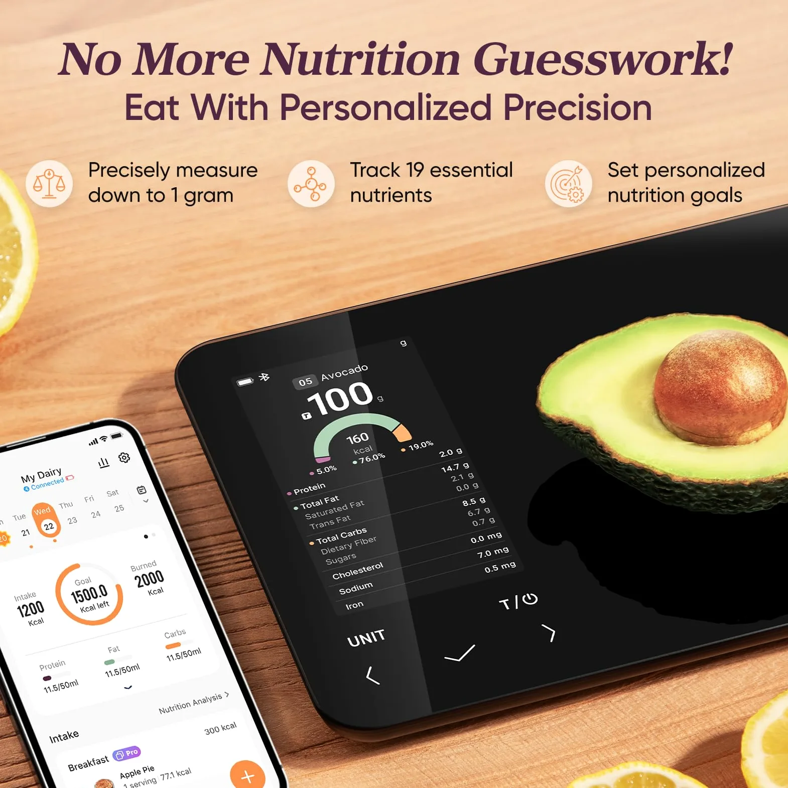 COSORI Balance de cuisine numérique intelligente avec calculatrice nutritionnelle, informations nutritionnelles à l'écran, application gratuite pour le suivi des calories et des macros, analyse AI