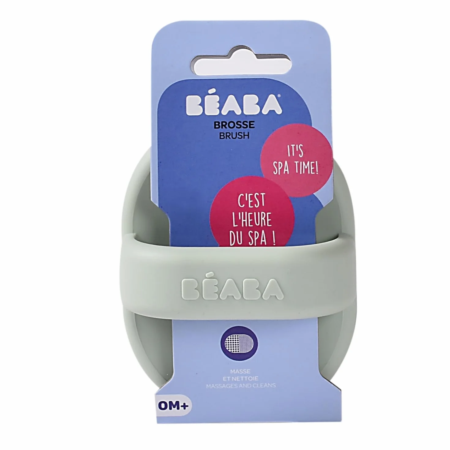 BÉABA Brosse de Bain Bébé Silicone 2 Côtés Poils Fin Masser Poils Épais Croûtes de Lait Doux Vert de Gris