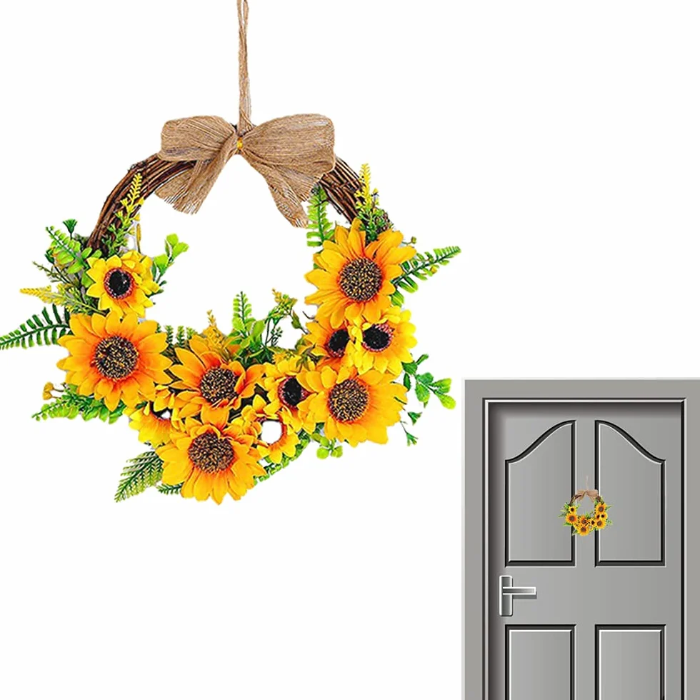 Couronne de Porte Fleurs Artificielles, Décoration Murale pour Maison, Fêtes, Mariages