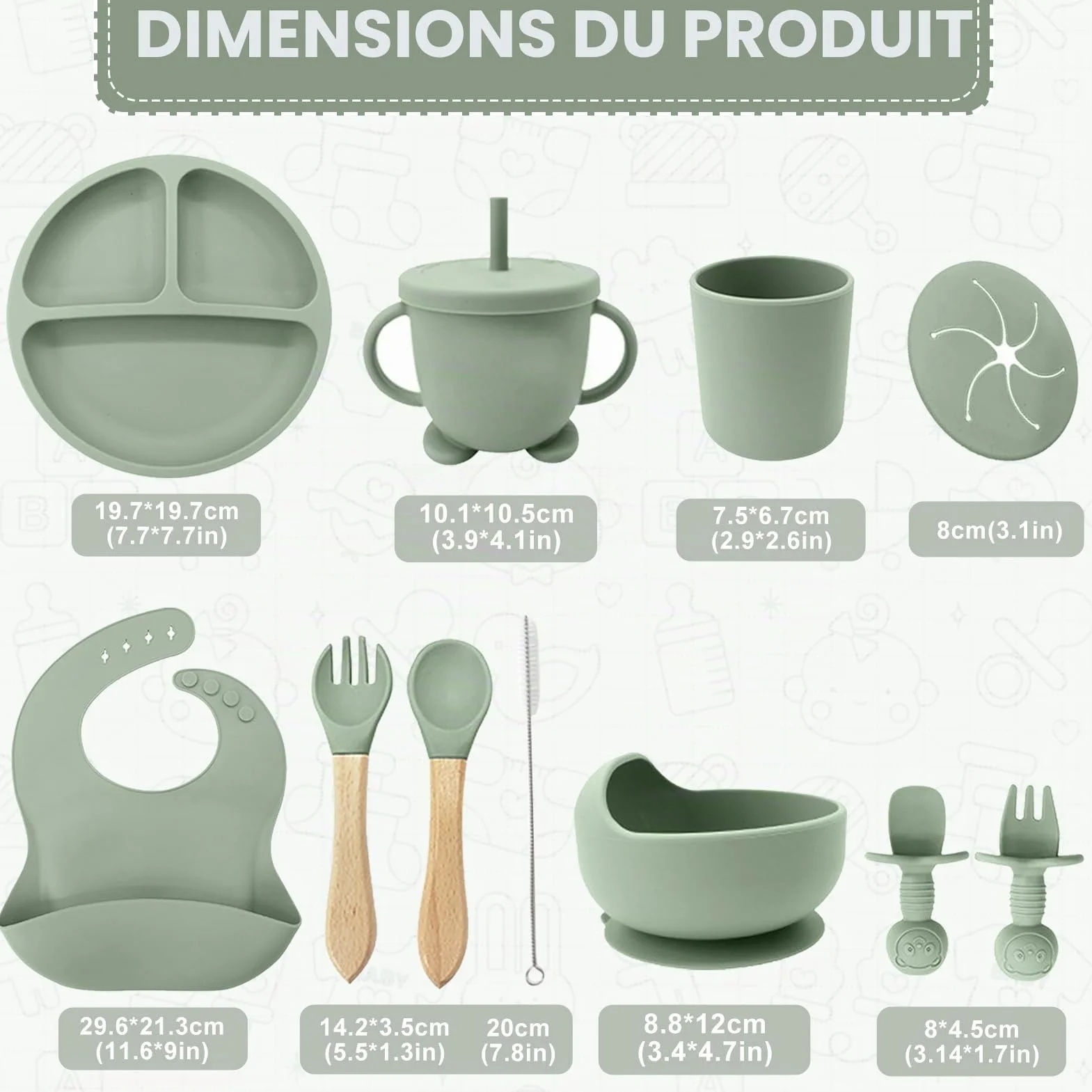 Assiette Bébé Lot de 12 Set Repas Bébé Bol Cuillère Bavoir Silicone Assiette Ventouse Enfant Set Couverts Vaisselle Sevrage