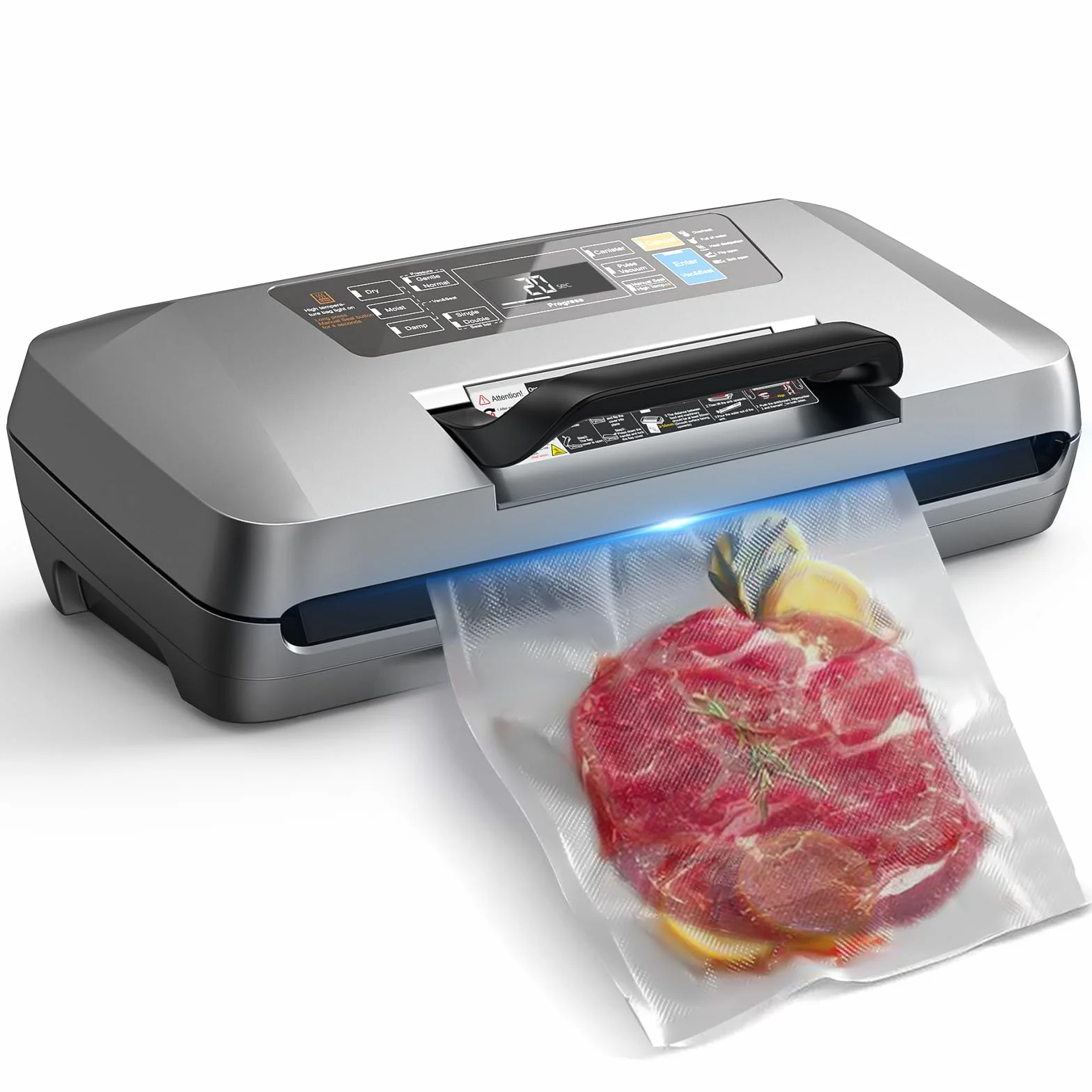 Machine Sous Vide Alimentaire Professionnelle 95 kPa, 12 en 1, Rangement pour Sacs, Coupe-sac, 1 Rouleau et 10 Sacs