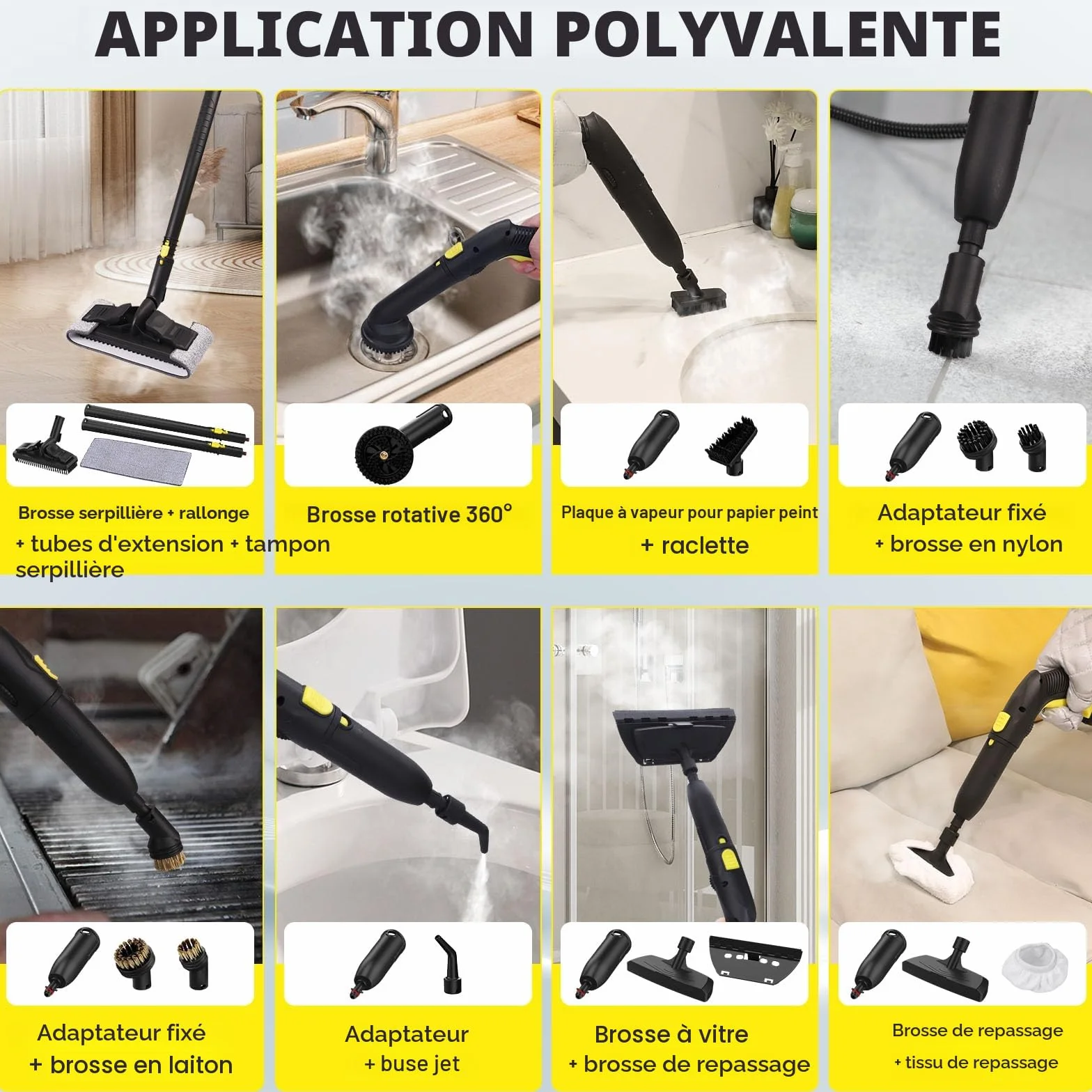 Nettoyeur vapeur pour meubles rembourrés avec câble 5 m pour sol, voiture, tapis, canapé