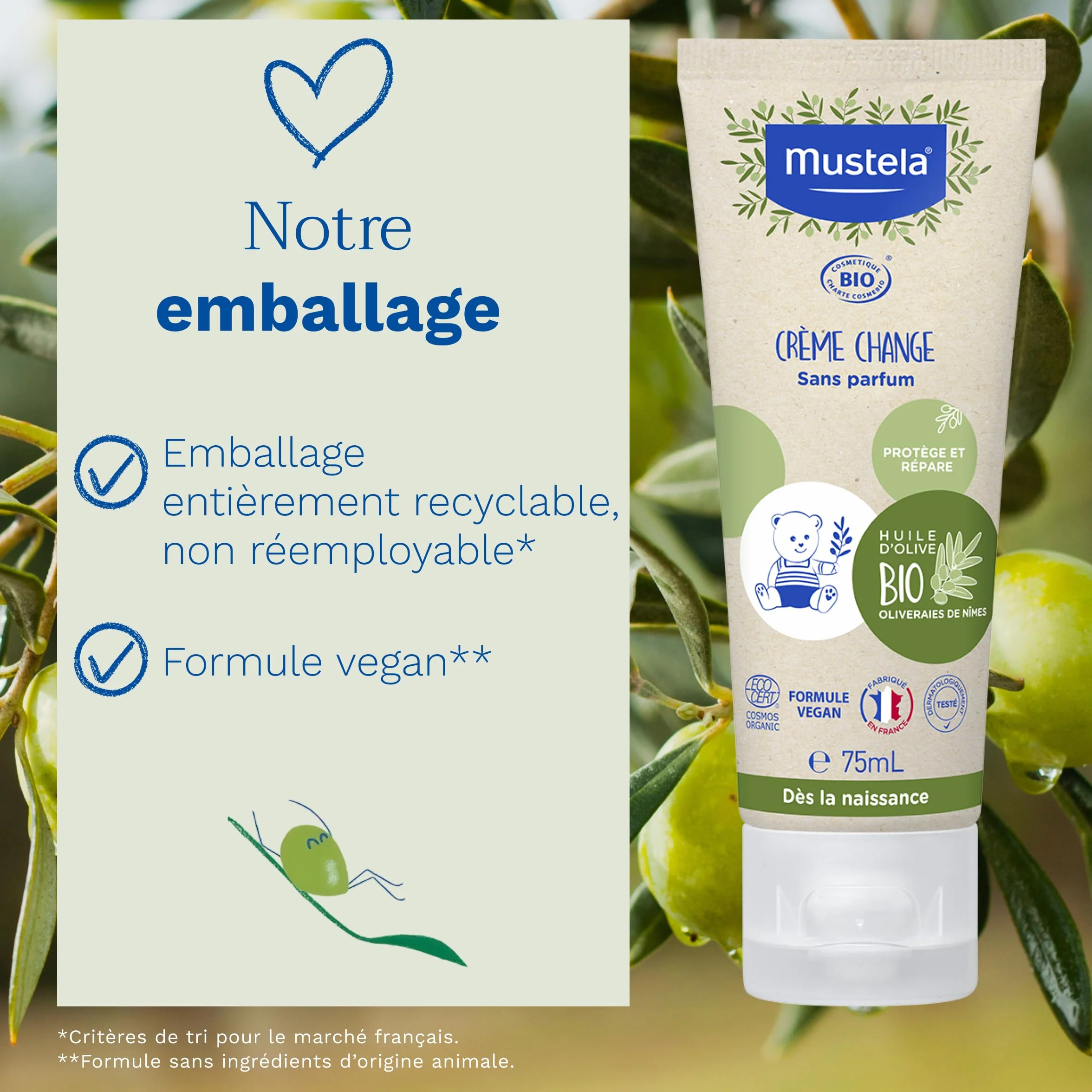 Mustela Crème Change Bébé Huile d'Olive Bio Soin Protecteur Apaisant Aloe Vera Oxyde de Zinc Sans Parfum Dès la Naissance