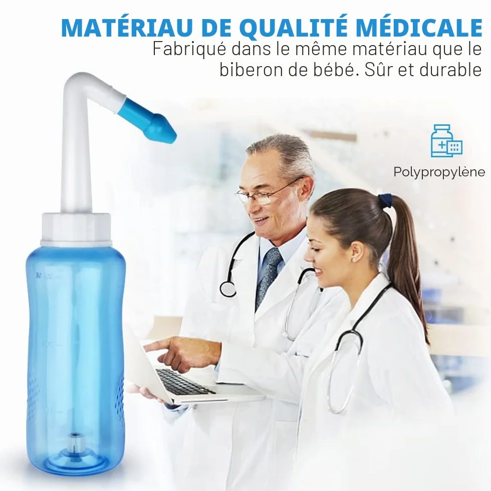 Kit Lavage de Nez 300ml Bouteille 40 Sachets Sel Nasal Douche Nasale Irrigation Sinus Rinse