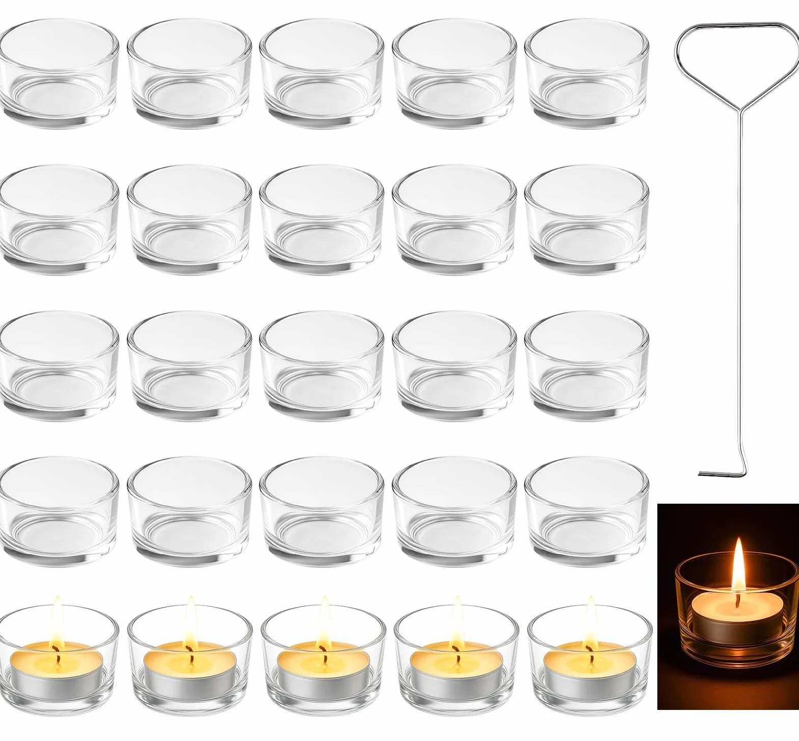 Lot de 25 Photophore Verre Transparent avec Éteignoir Ø4,5 x H2,5 cm pour Mariages Fête Décoration