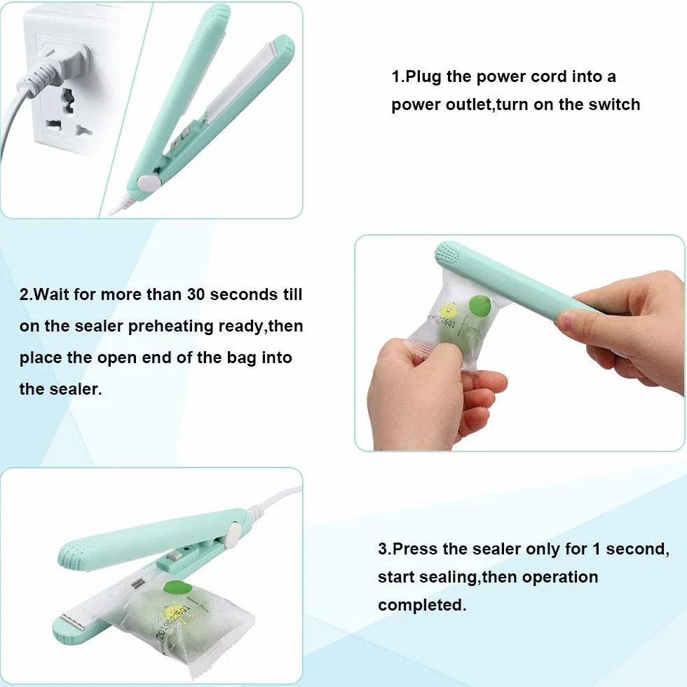 Mini machine de scellement portable pour sacs de nourriture, Smart Control, feuille chauffante, Vert