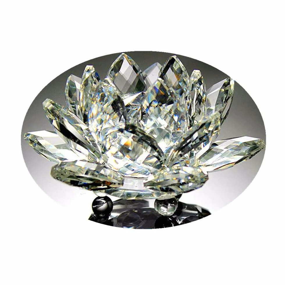 Fine Quartz Cristal Verre Fleur De Lotus Pierres Naturelles Sphères Cristaux Feng Shui (Blanc)